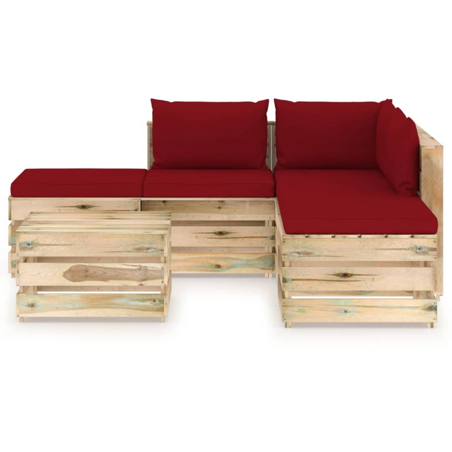 The Living Store 6-delige Loungeset met kussens groen geïmpregneerd hout - Tuinset