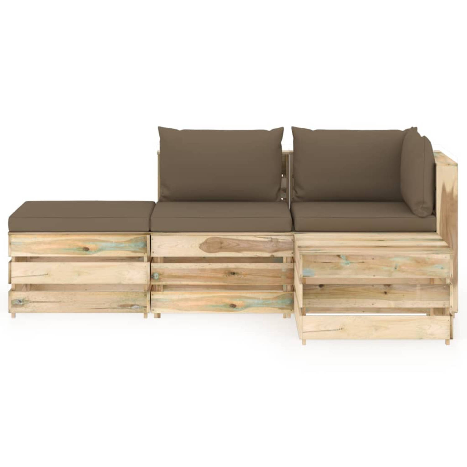 The Living Store 4-delige Loungeset met kussens groen geïmpregneerd hout - Tuinset