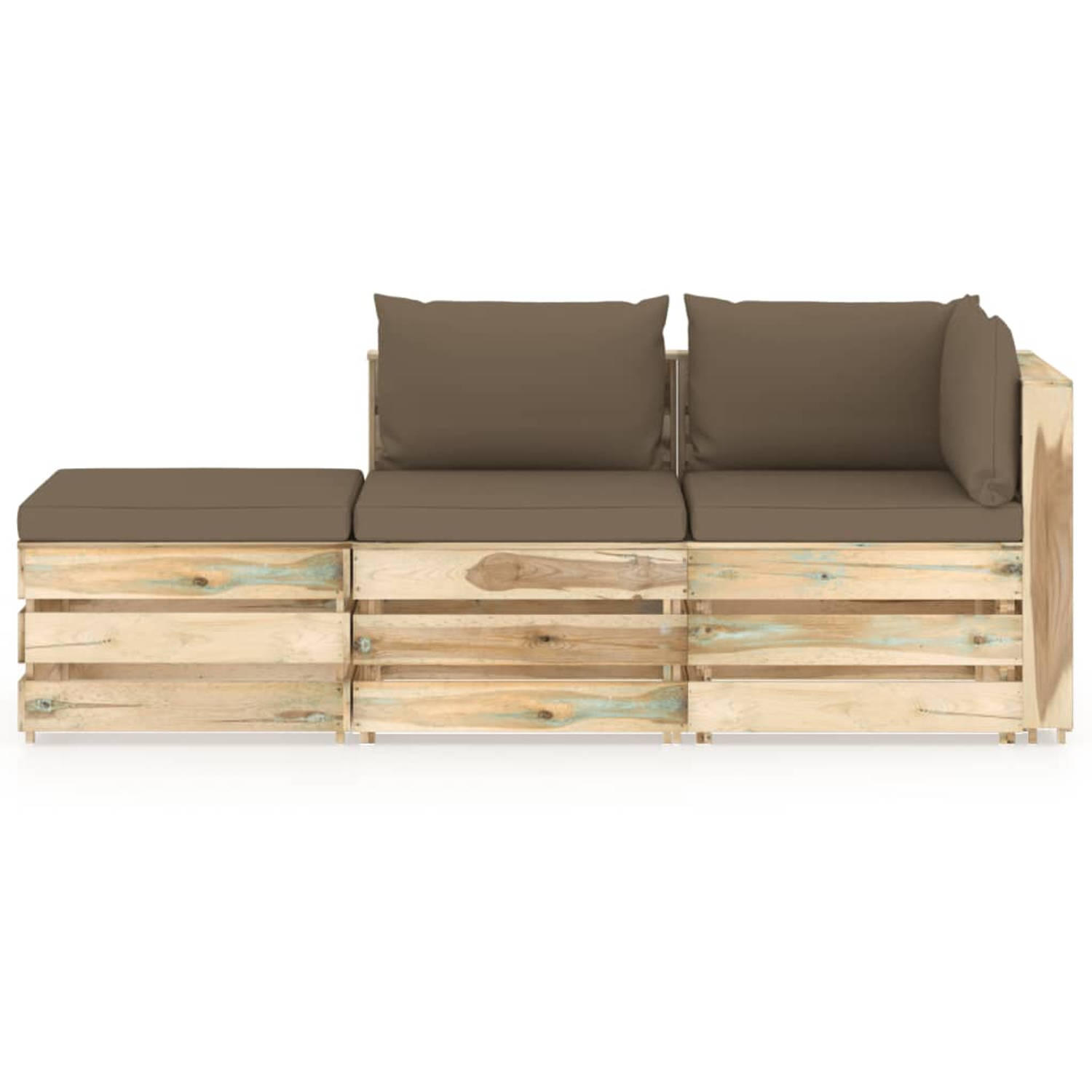 The Living Store Pallet loungeset - grenenhout - 69 x 70 x 66 cm - taupe kussens