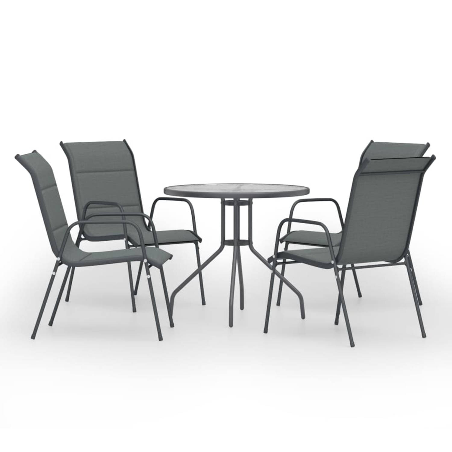 The Living Store Tuinmeubelset - Gepoedercoat staal - textilene - 80x71 cm tafel - 51x66x88 cm stoel