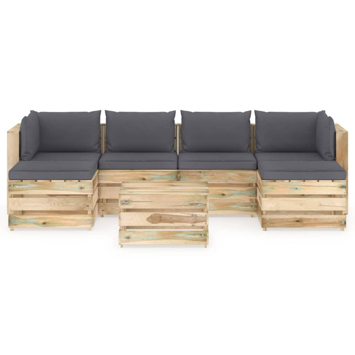 The Living Store 7-delige Loungeset met kussens groen geïmpregneerd hout - Tuinset