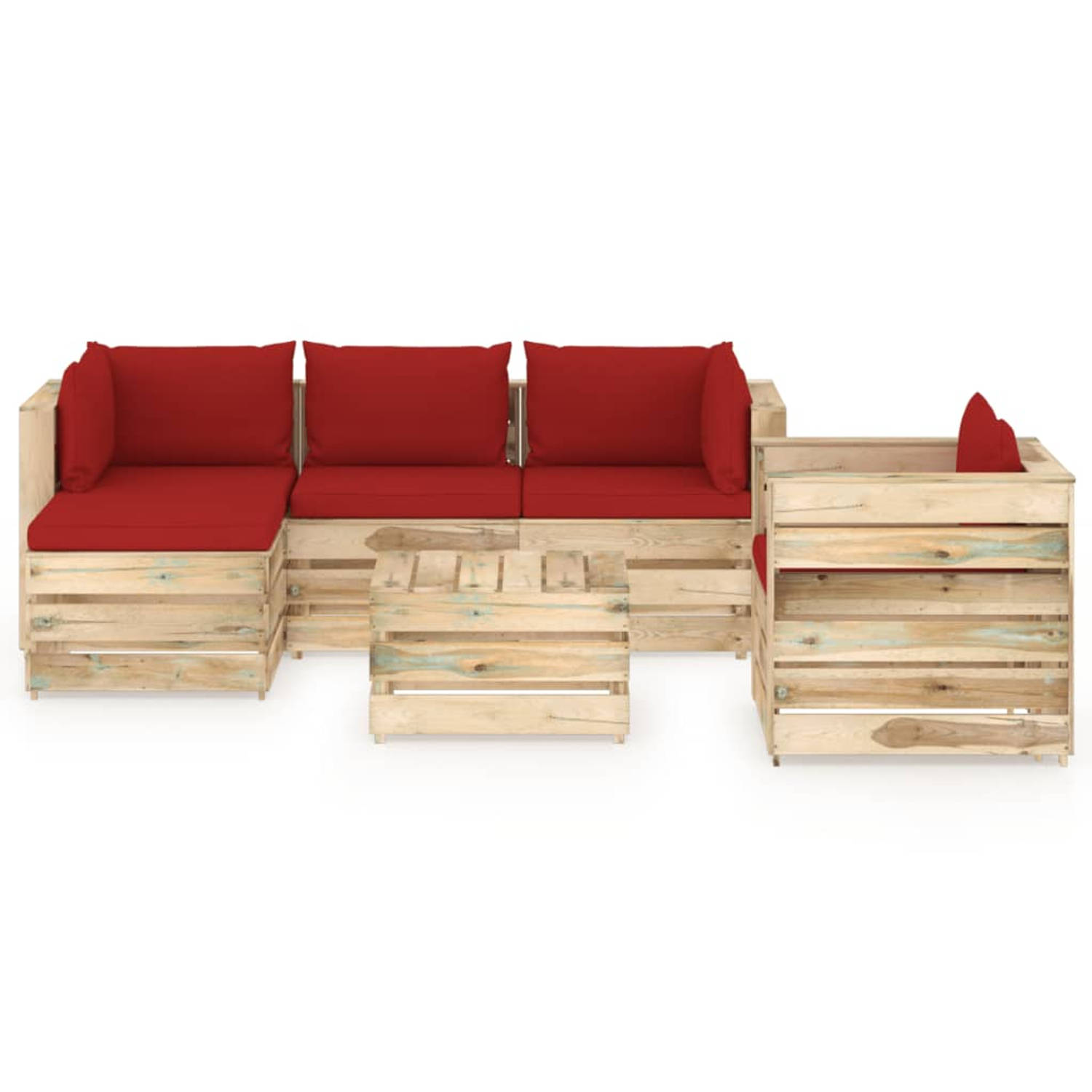 The Living Store 6-delige Loungeset met kussens groen geïmpregneerd hout - Tuinset