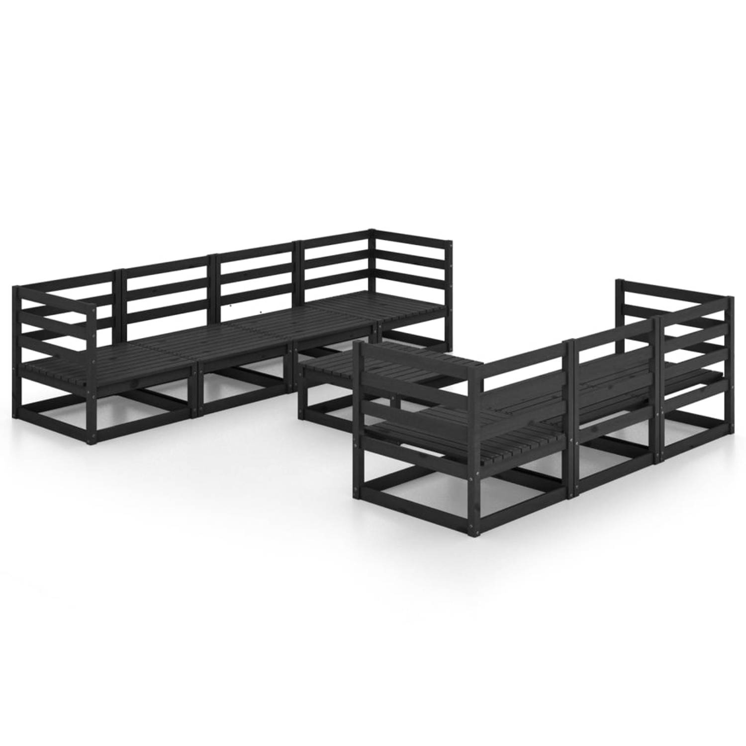 The Living Store Loungeset - massief grenenhout - zwart - 70 x 70 x 67 cm (B x D x H) - 4 hoekbank 3 middenbank 1 tafel
