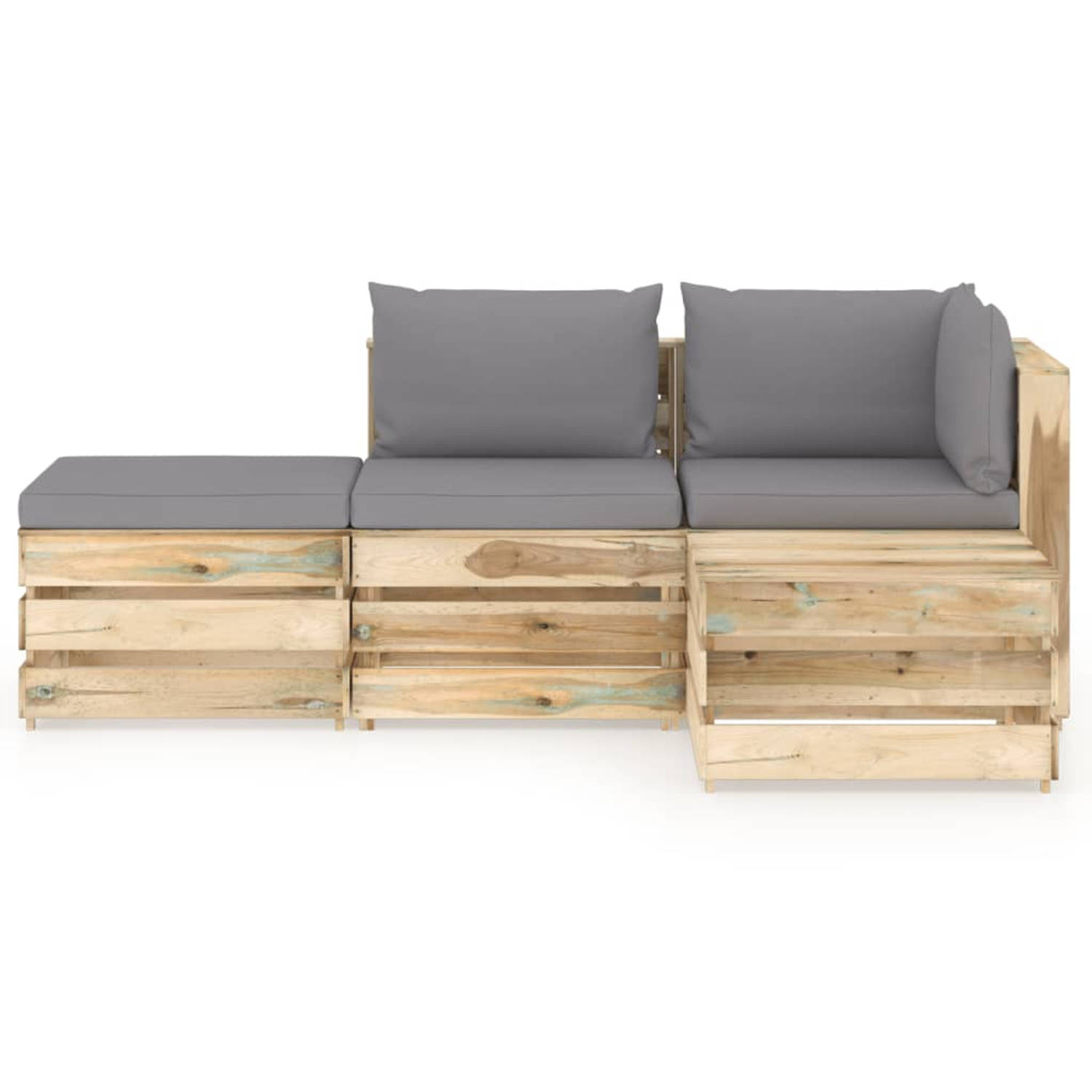 The Living Store 4-delige Loungeset met kussens groen geïmpregneerd hout - Tuinset