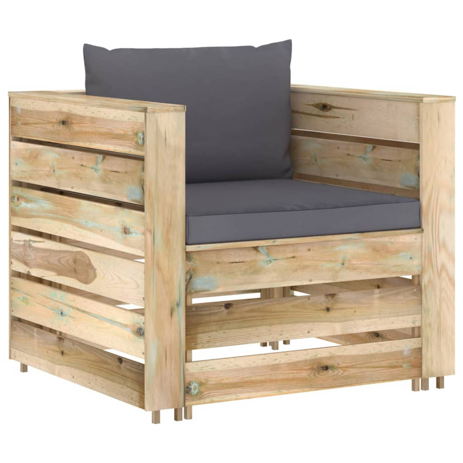 The Living Store 2-delige Loungeset met kussens groen geïmpregneerd hout - Tuinset