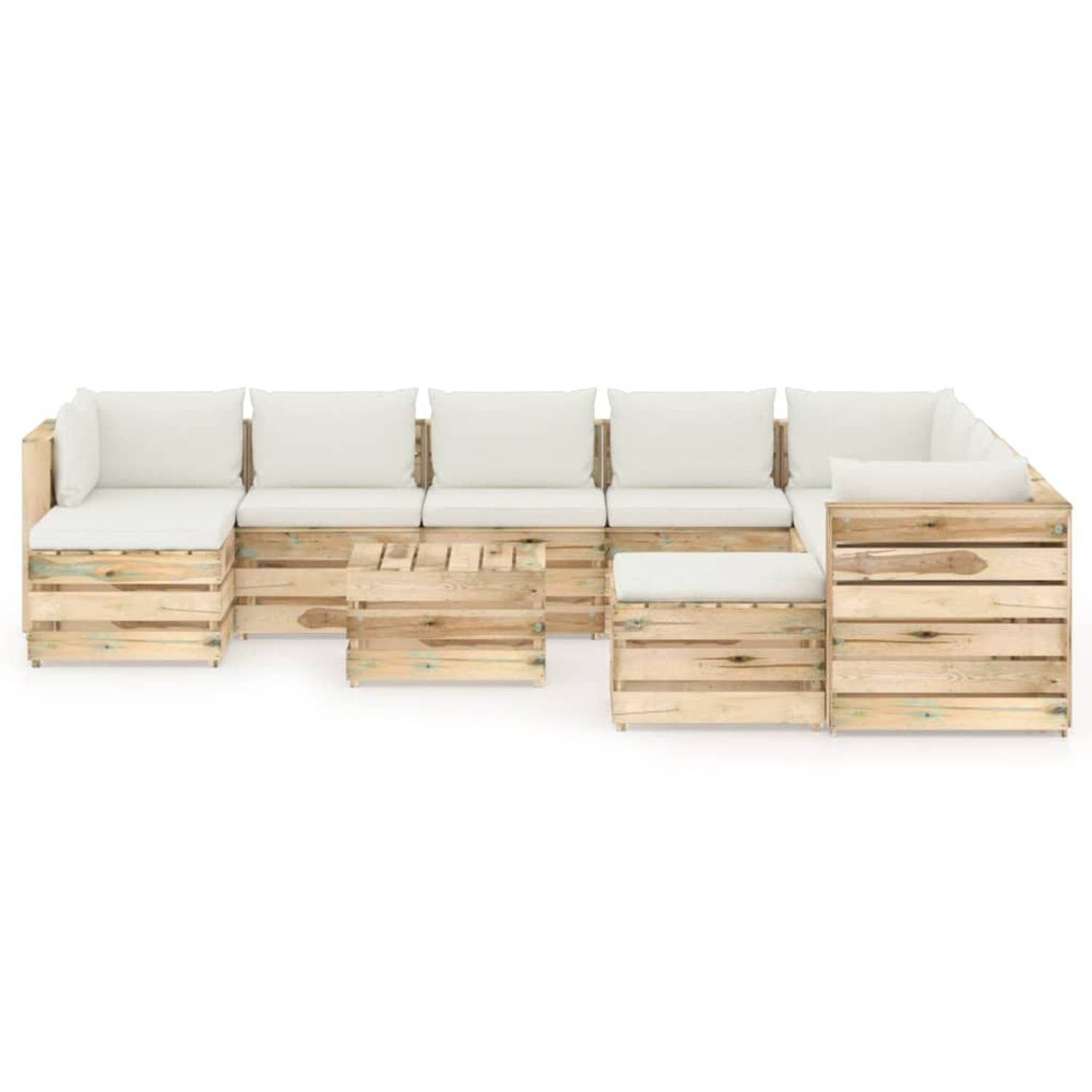 The Living Store Pallet Loungeset - Grenenhout - Modulair - 69 x 70 x 66 cm - Crèmewit kussen