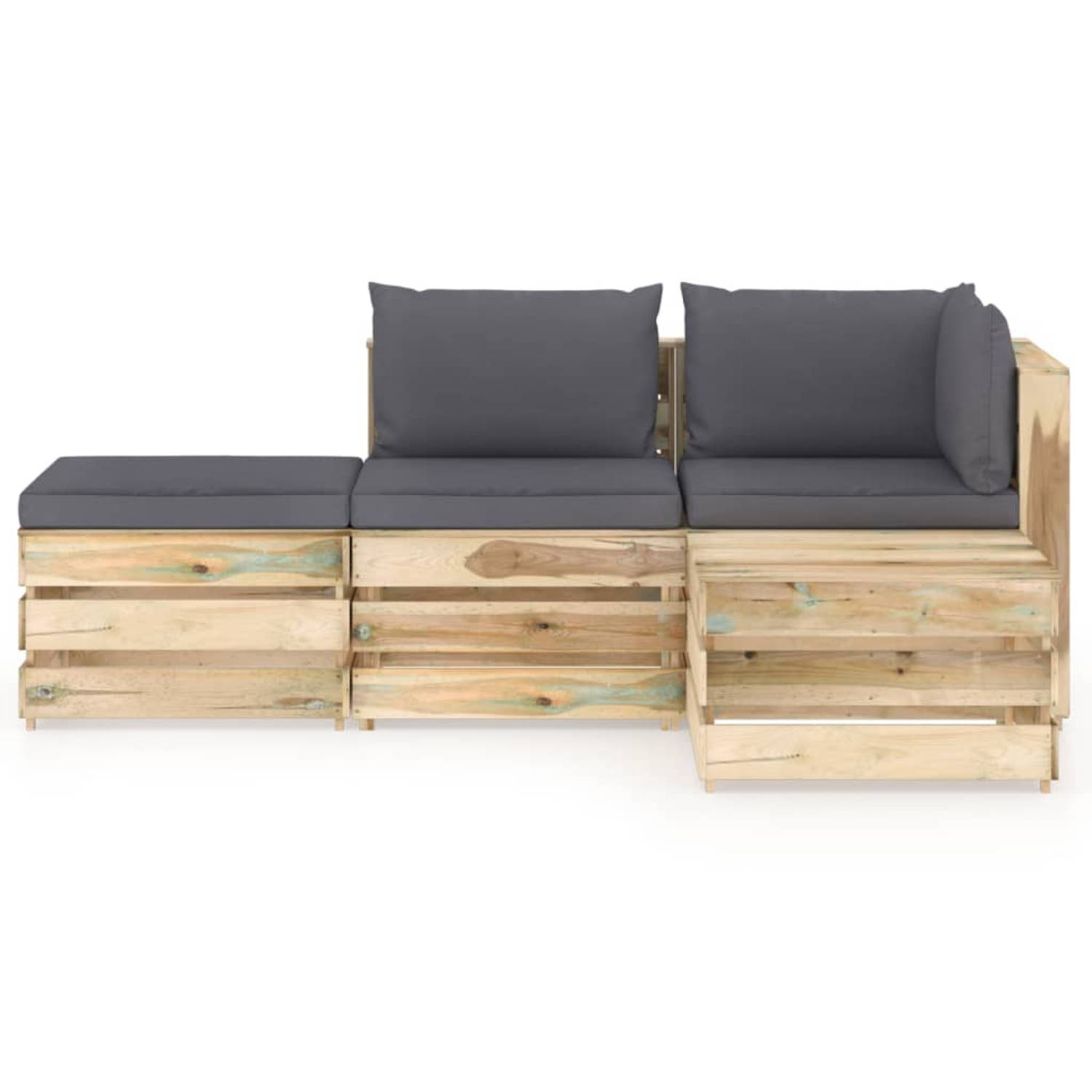 The Living Store 4-delige Loungeset met kussens groen geïmpregneerd hout - Tuinset