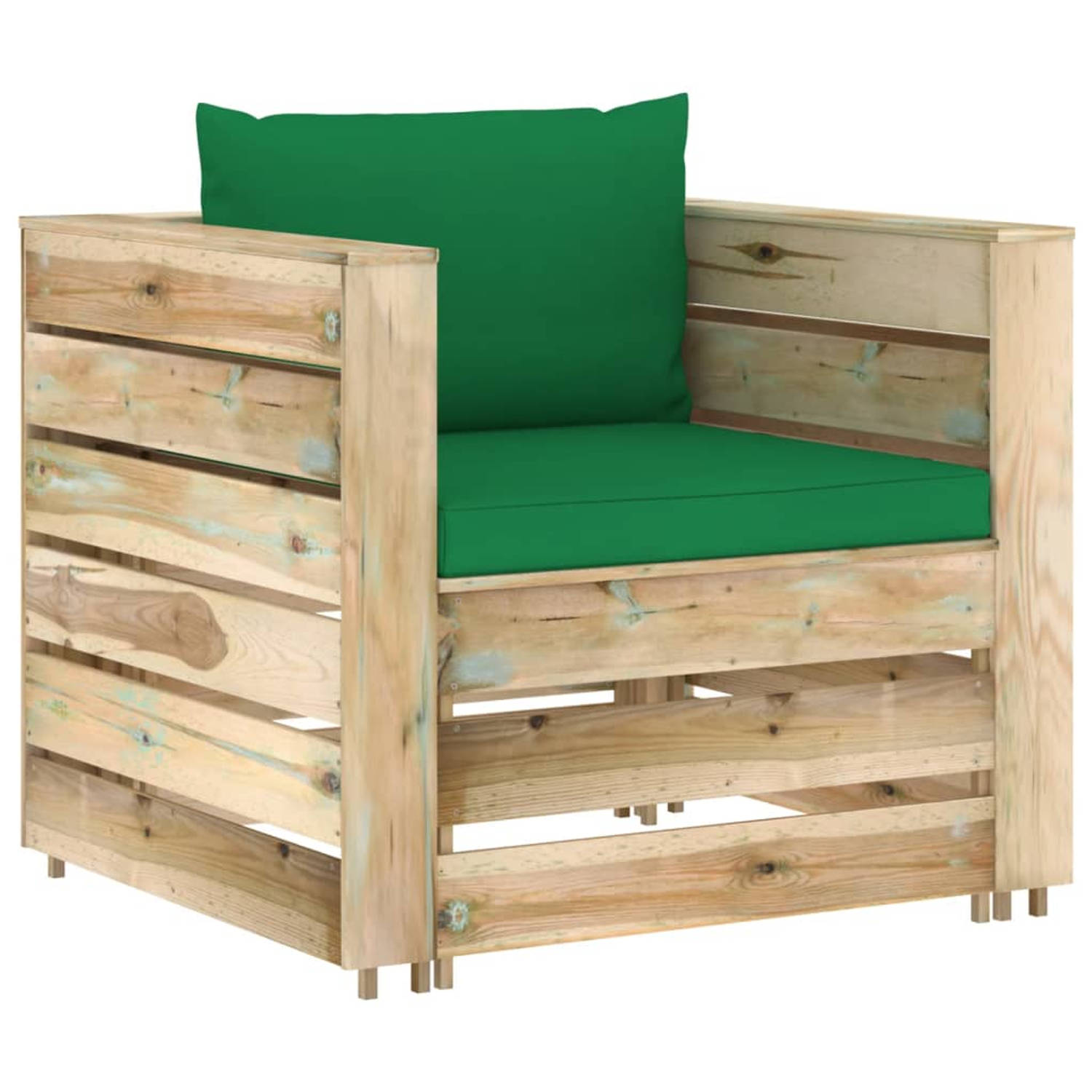 The Living Store Pallet Loungeset - Houten tuinset - Grenenhout - Groen - 60 x 62 x 37 cm - 77 x 70 x 66 cm - Montage vereist - The Living Store