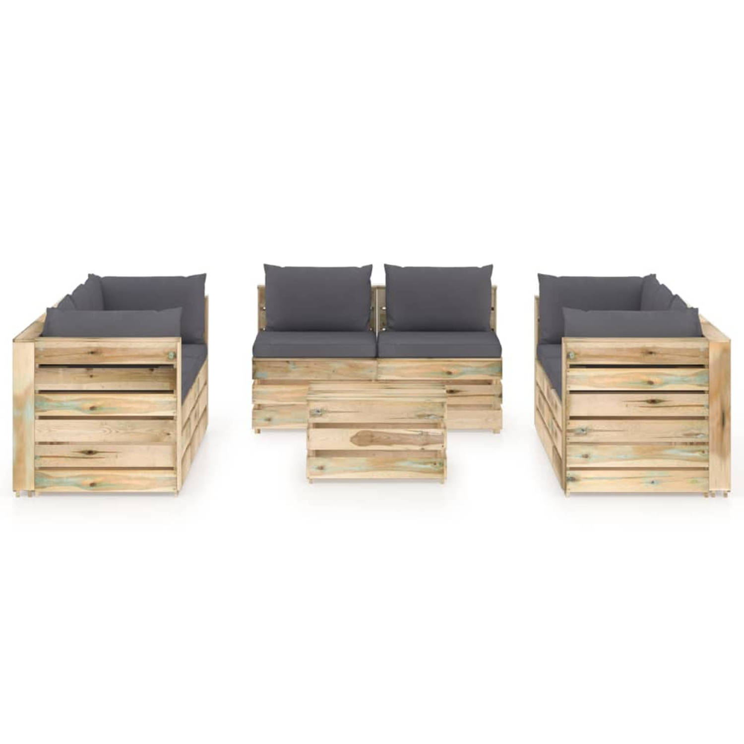 The Living Store 9-delige Loungeset met kussens groen geïmpregneerd hout - Tuinset