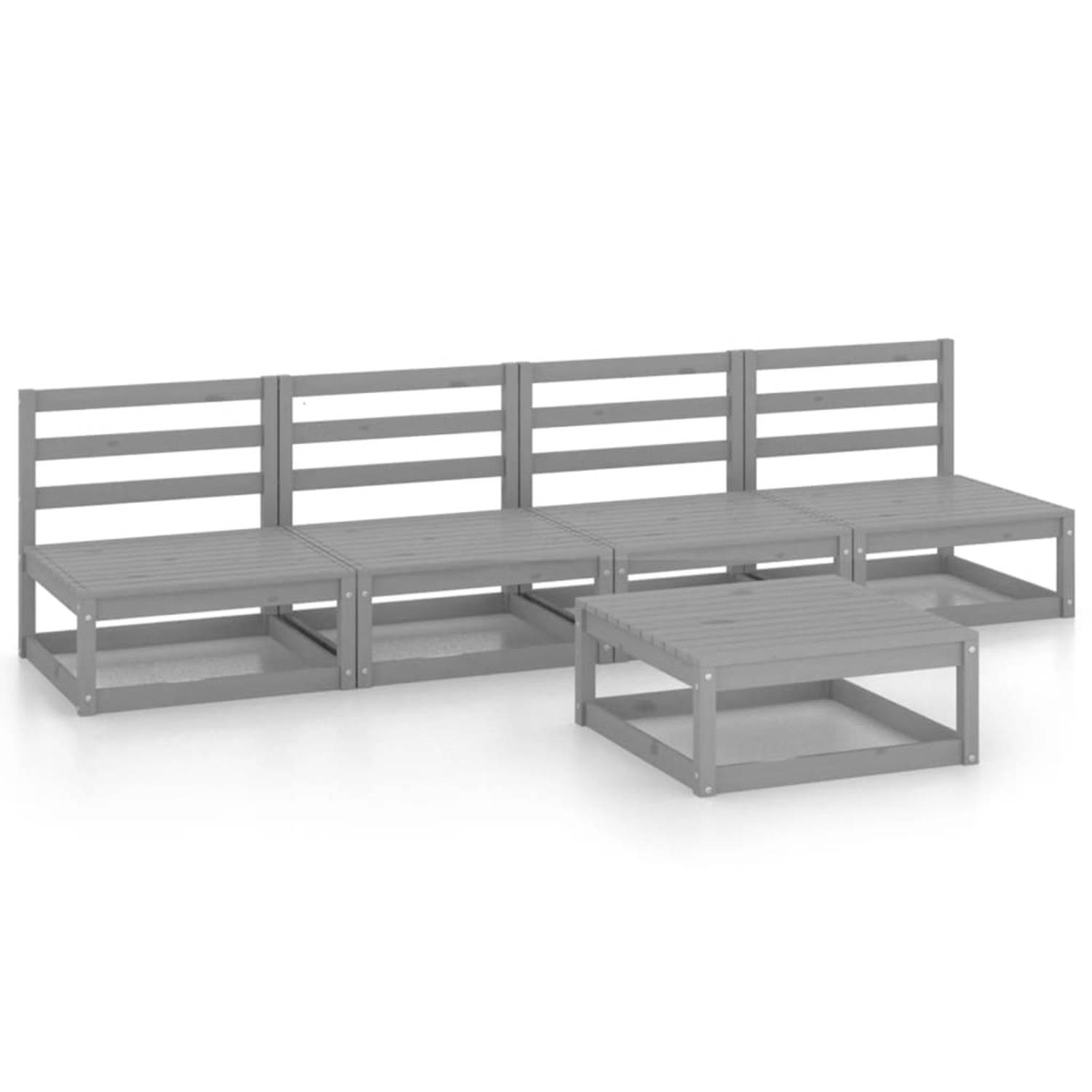 The Living Store Vierdelige Loungeset - Massief grenenhout - Grijs - 70 x 70 x 67 cm - Inclusief tafel