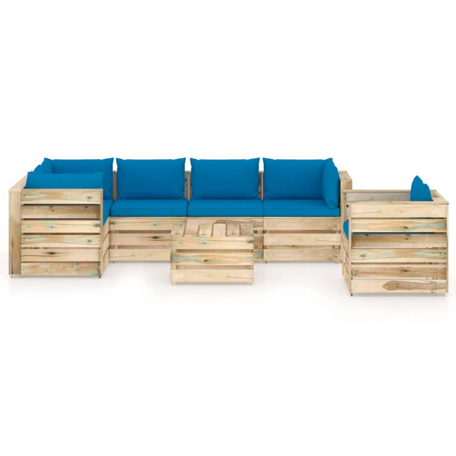 The Living Store Pallet Loungeset - Grenenhout - Geïmpregneerd - 69x70x66 cm - Lichtblauwe kussens