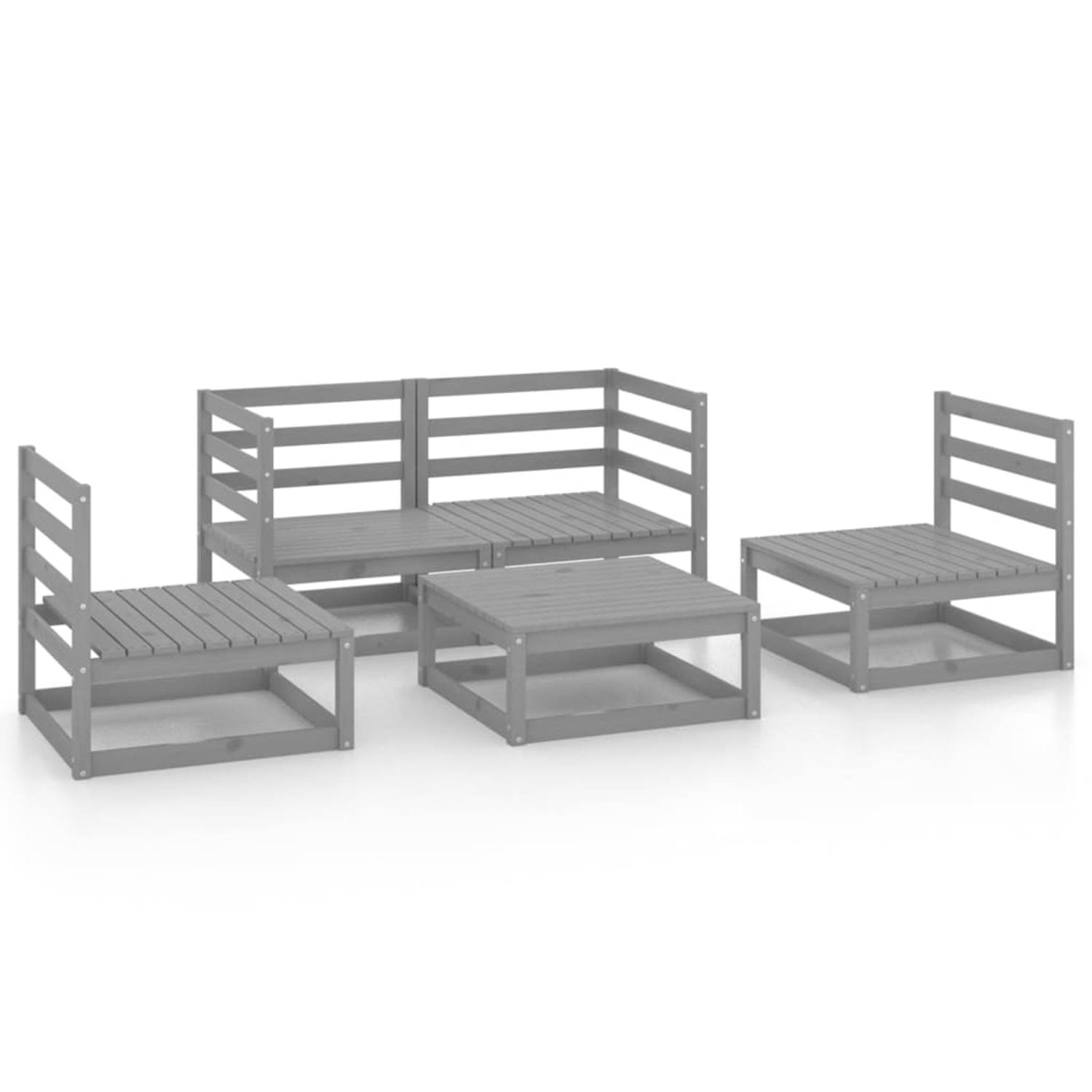 The Living Store 5-delige Loungeset massief grenenhout grijs - Tuinset