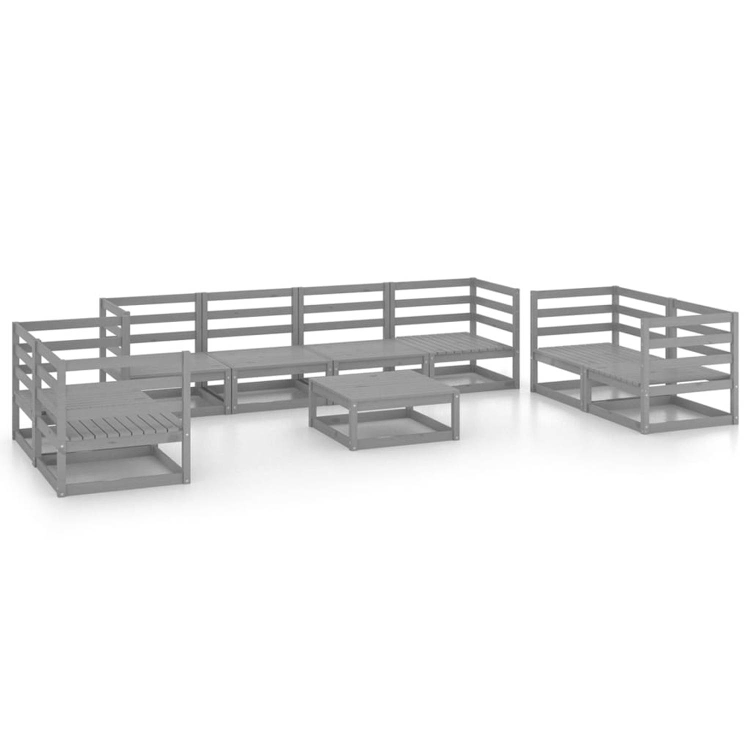 The Living Store Loungeset - Grijs - 6 hoekbanken - 2 middenbanken - 1 tafel - Massief grenenhout - 70 x 70 x 67 cm (B x D x H)