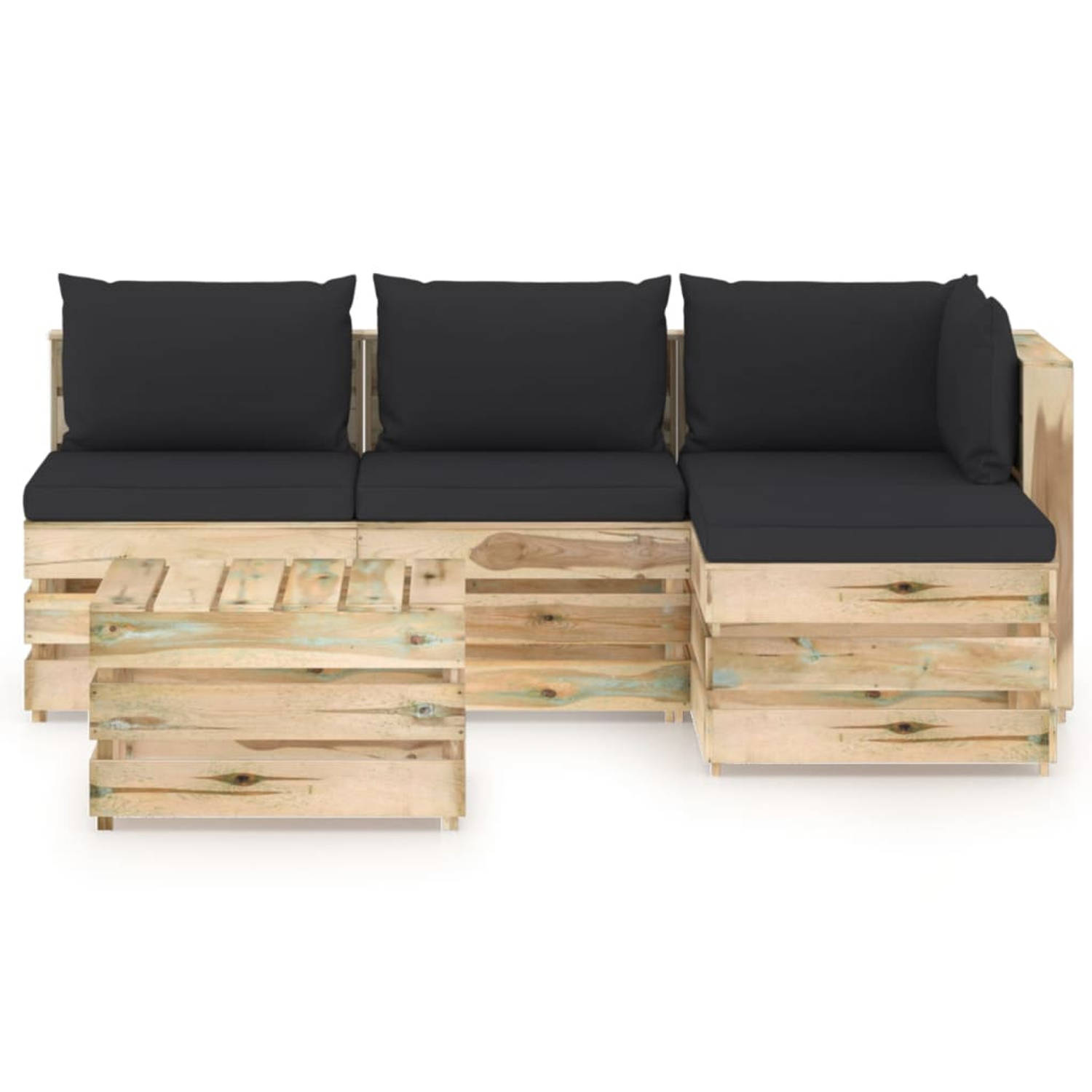 The Living Store 5-delige Loungeset met kussens groen geïmpregneerd hout - Tuinset