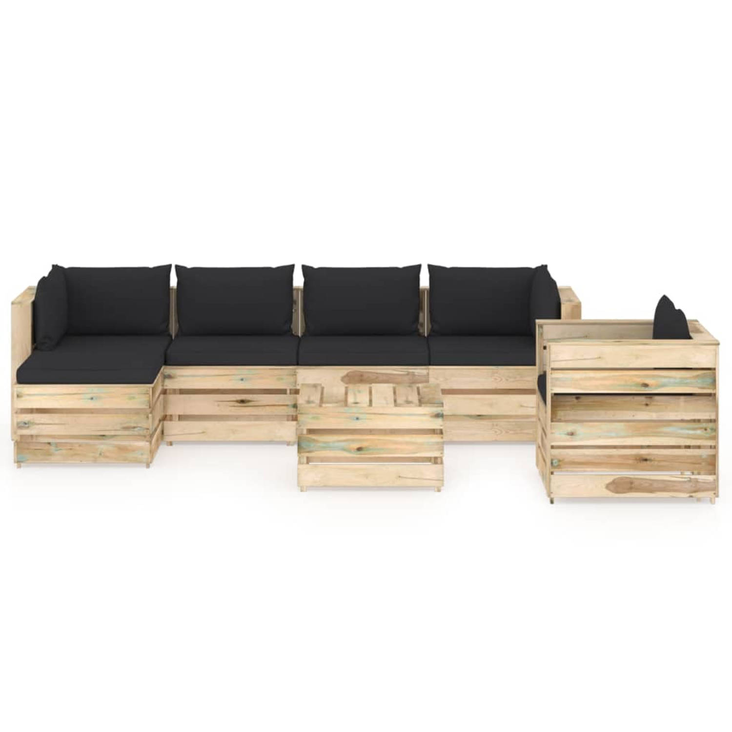 The Living Store Loungeset Grenenhout - Tuinmeubelen - 69x70x66 cm - Zwart kussen