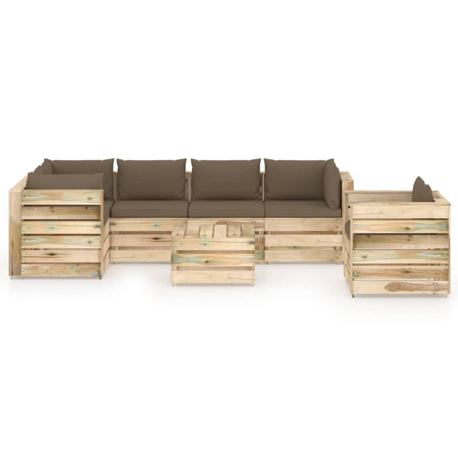 The Living Store Pallet loungeset - grenenhout - taupe kussens - modulair - duurzaam - weerbestendig