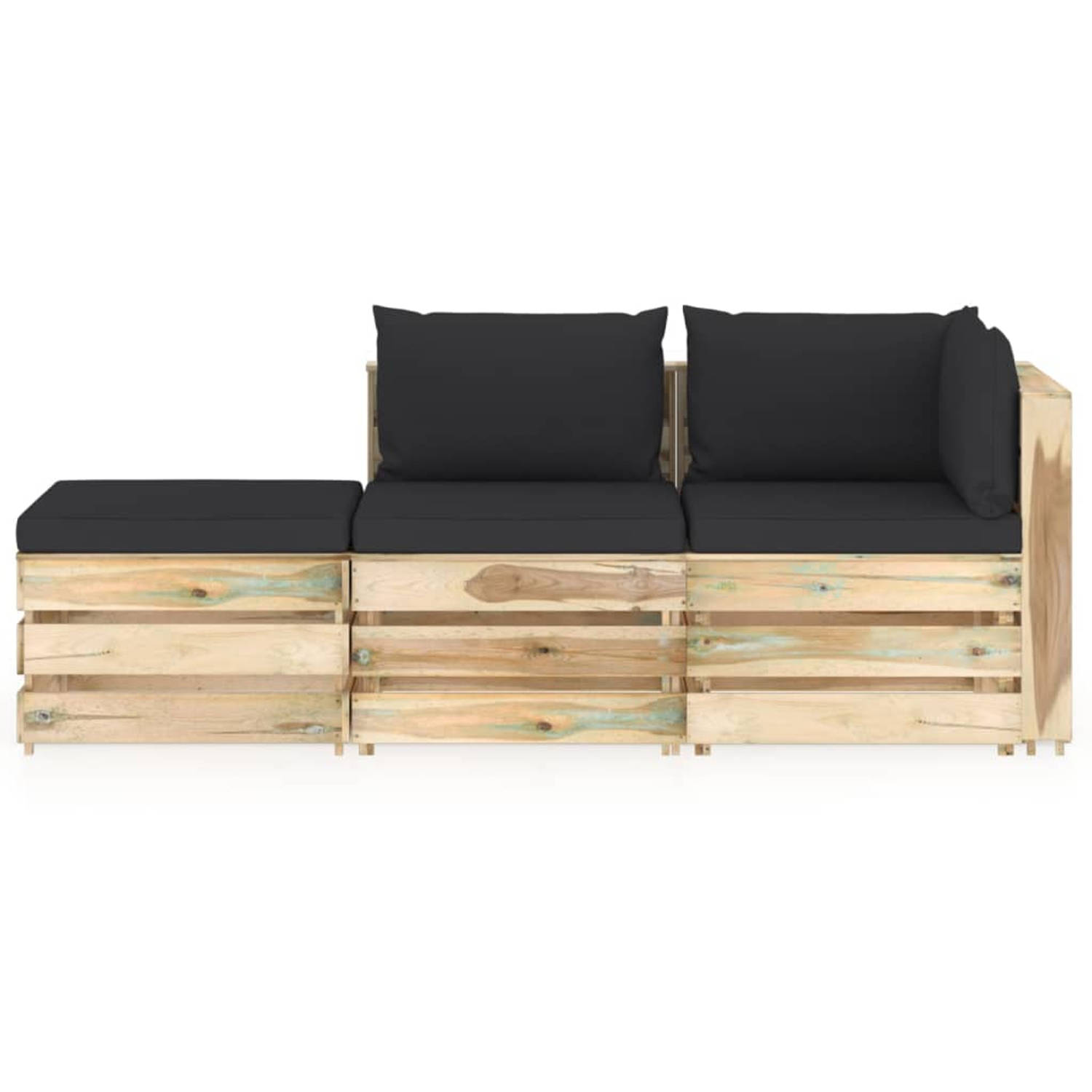 The Living Store Pallet Loungeset - Grenenhout - Hoekbank 69x70x66cm - Middenbank 60x70x66cm - Tafel/Voetenbank 60x62x37cm