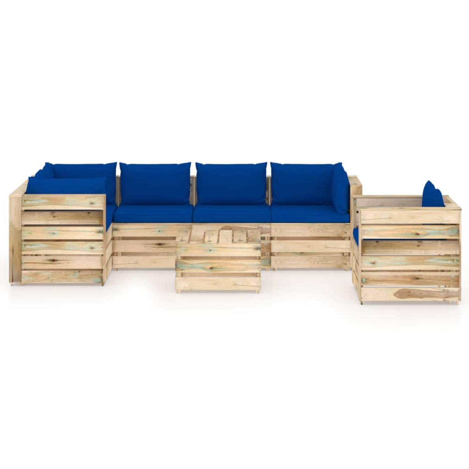 The Living Store Lounge set - Pallet - grenenhout - 6 cm dik zitkussen - 13 cm dik rug/zijkussen - blauw kussen