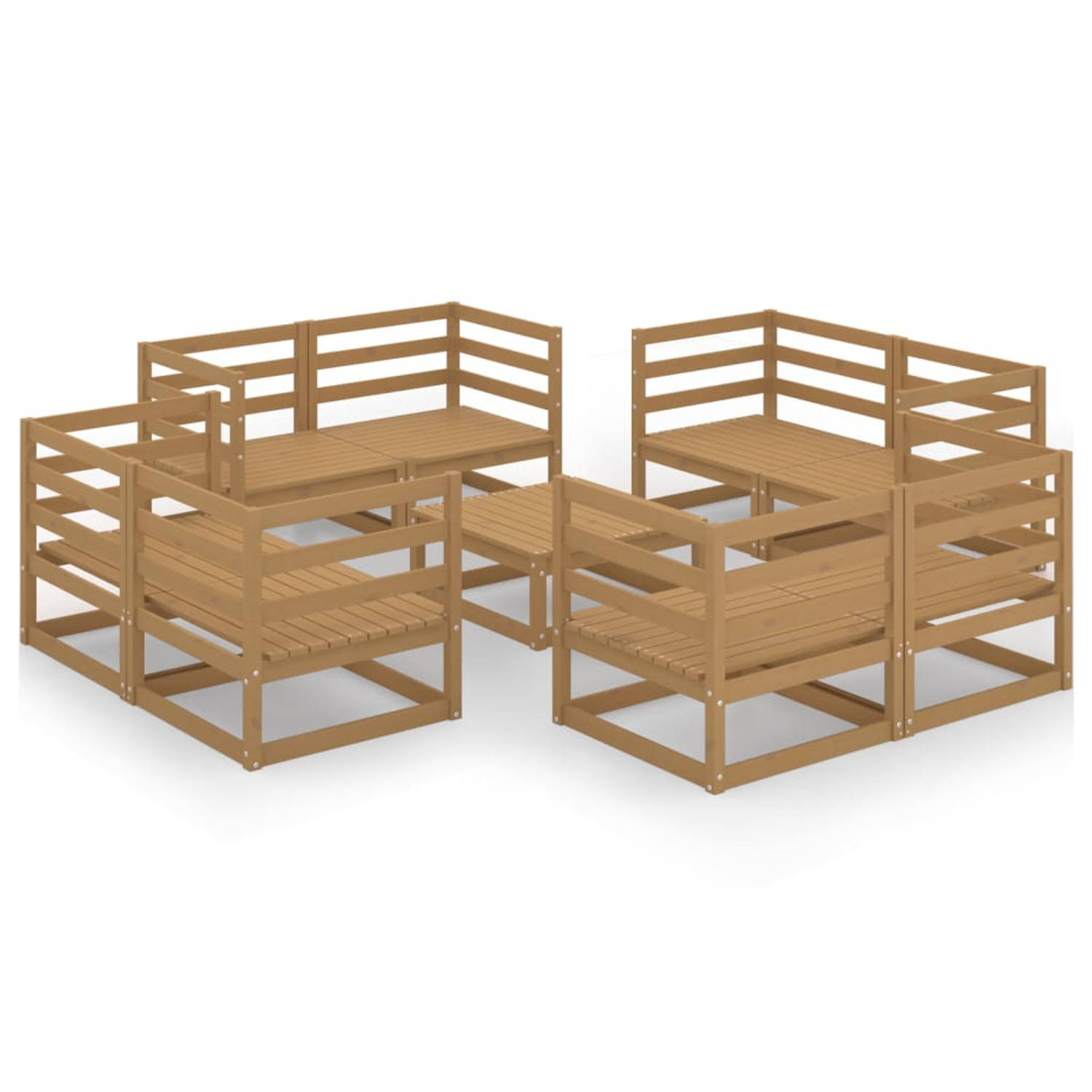 The Living Store Hoekbank - Bruin - Massief grenenhout - 70x70x67 cm - Inclusief 8x hoekbank en 1x tafel