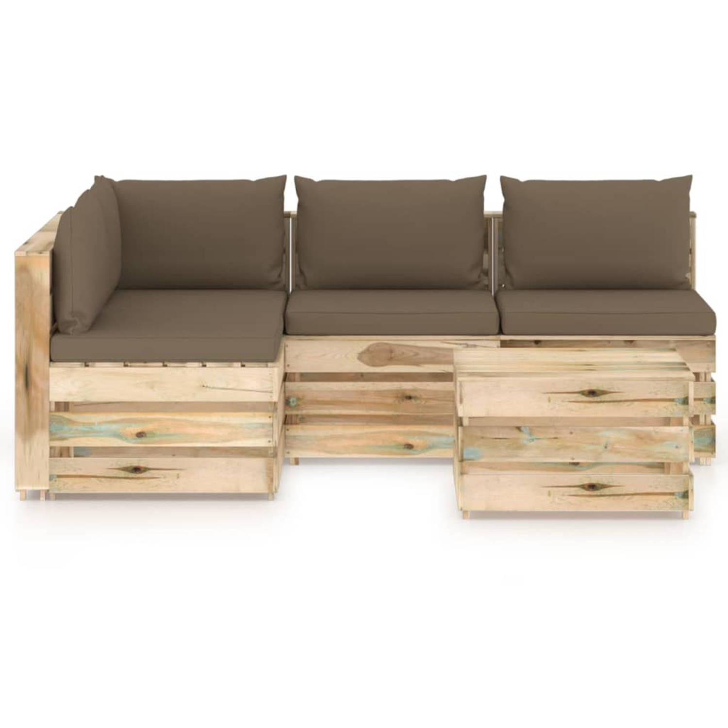 The Living Store 5-delige Loungeset met kussens groen geïmpregneerd hout - Tuinset