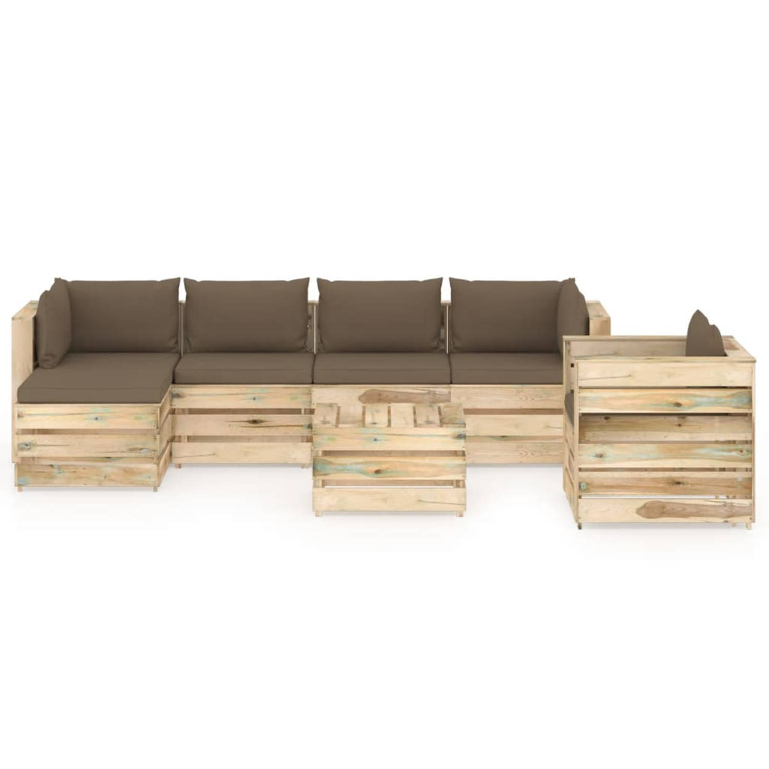 The Living Store Pallet Loungeset - Grenenhout - Modulair - 7-delig - Taupe