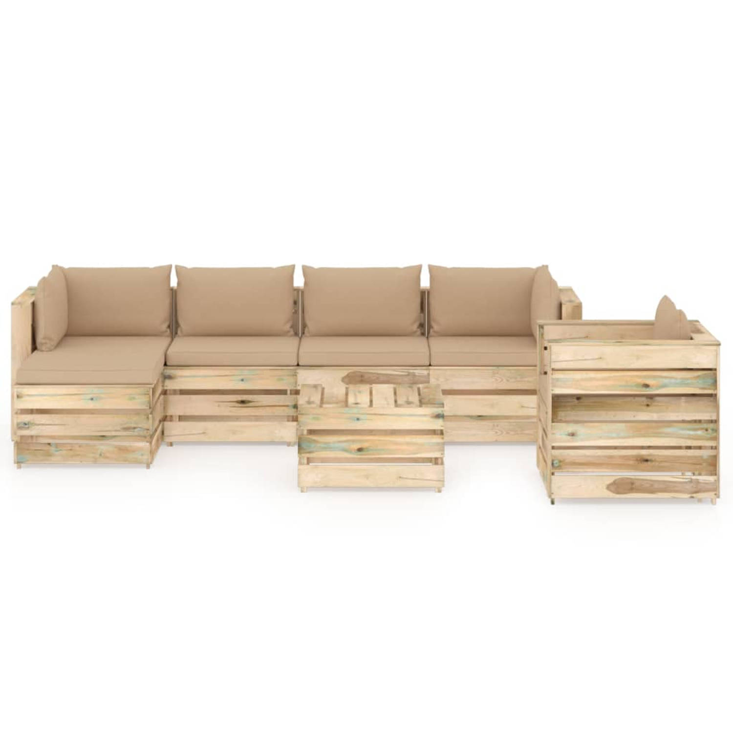 The Living Store Loungeset Pallet - 6-delig - Grenenhout - Beige kussens - 69x70x66 cm - 100% polyester stof