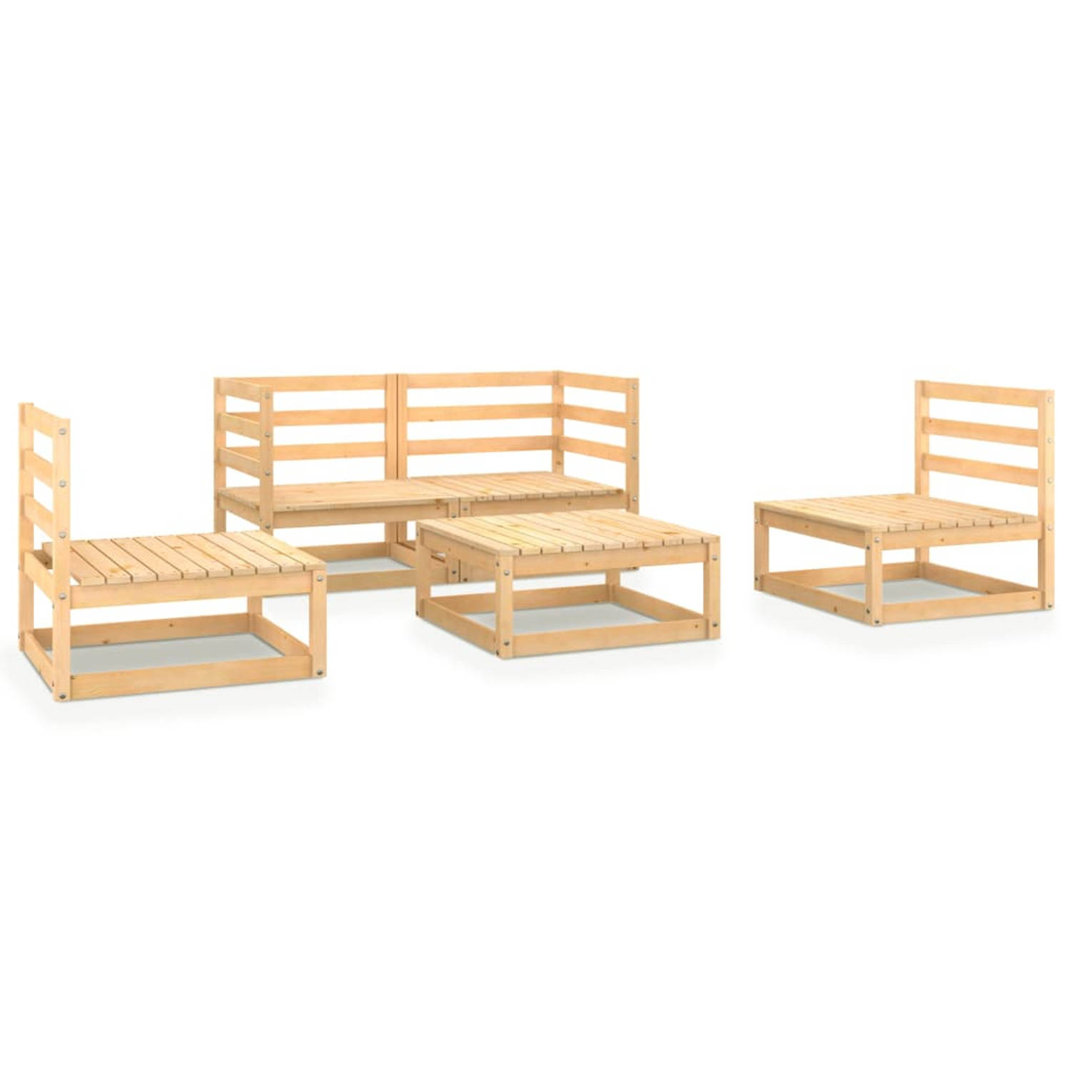 The Living Store Tuinmeubelset - Massief grenenhout - Midden/hoekbank- 70x70x67cm - Tafel- 70x70x30cm