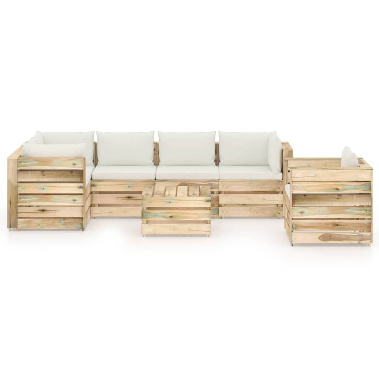 The Living Store Loungeset - Pallet - Grenenhout - Crèmewit kussen - Modulair