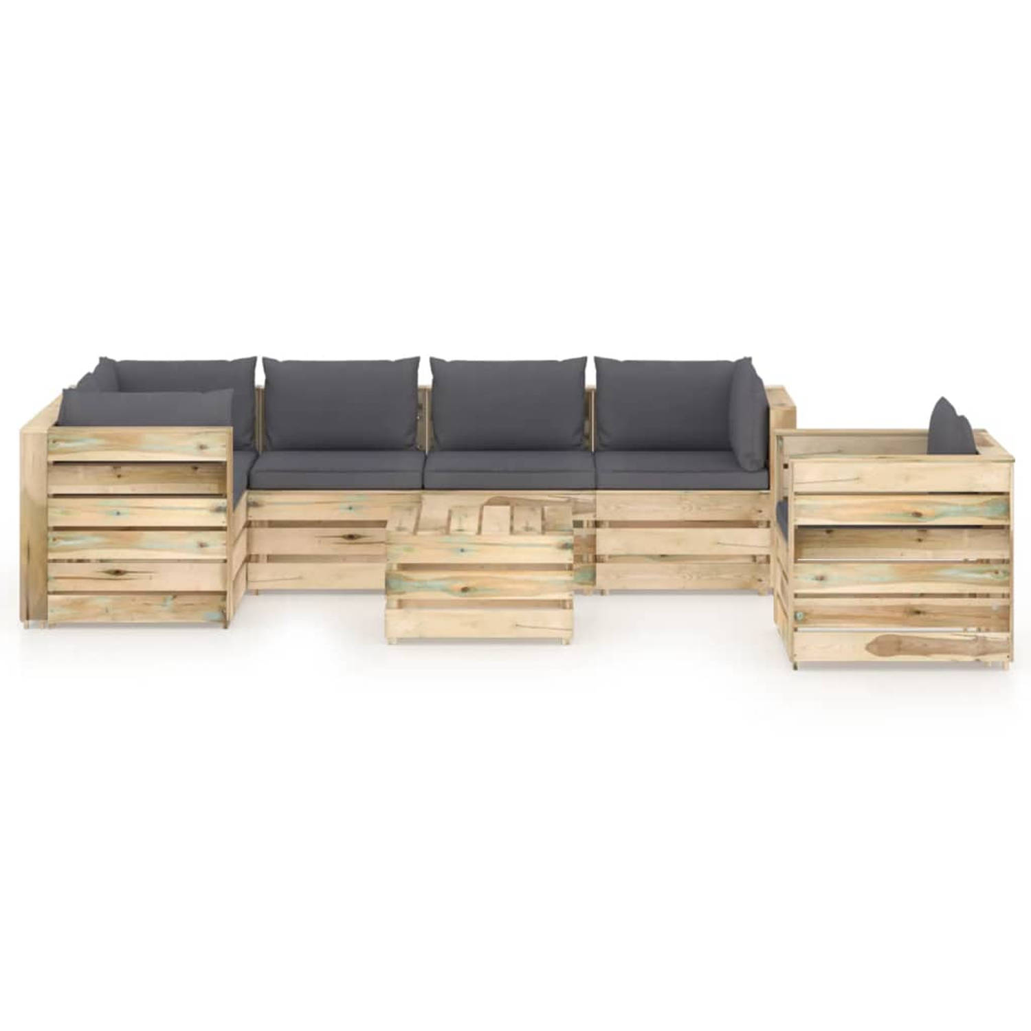 The Living Store Pallet Loungeset - Grenenhout - Antraciet - 69x70x66 cm - Duurzaam en modulair design