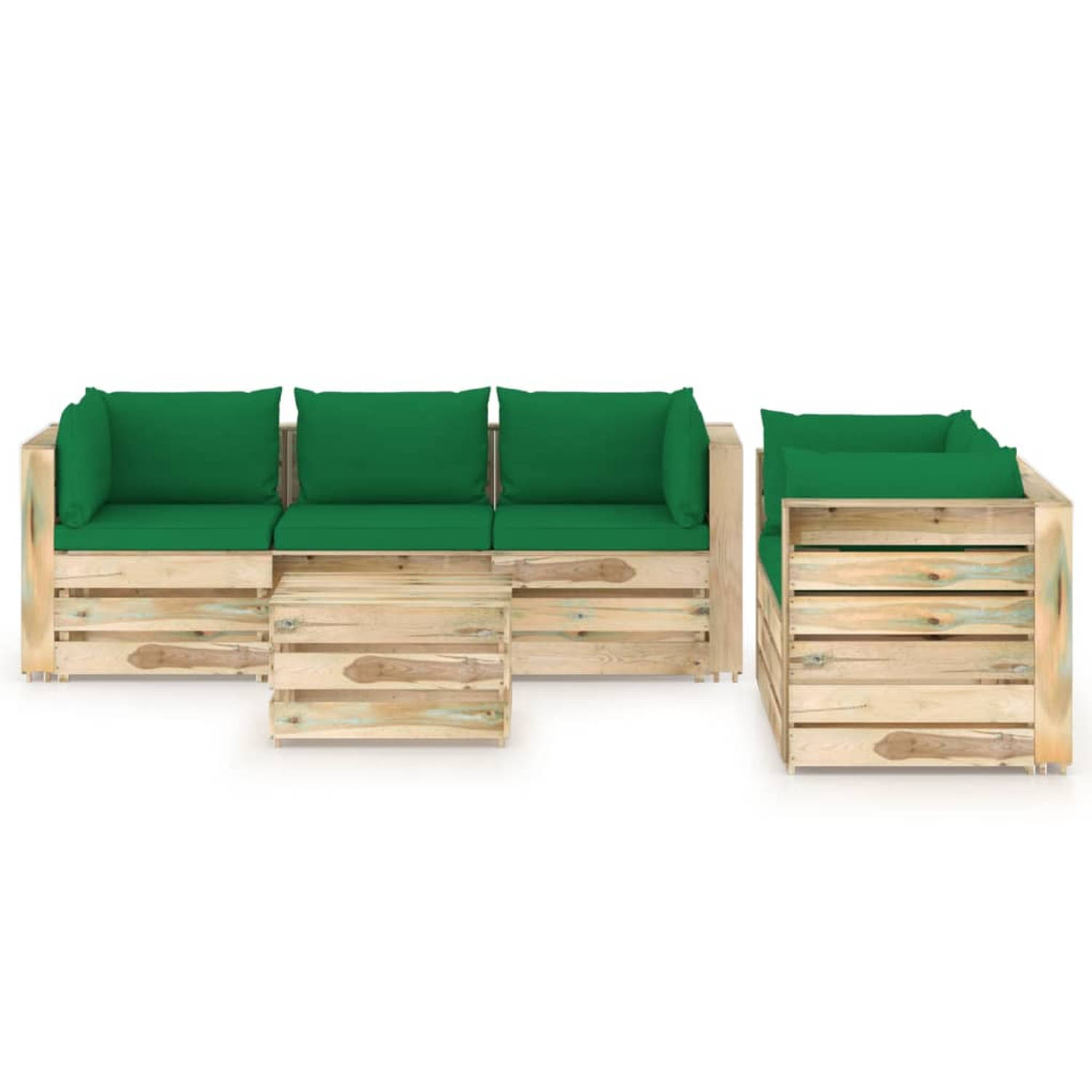 The Living Store Pallet Lounge Tuinset - Grenenhout - Groen - Hoekbank 69x70x66 cm - Middenbank 60x70x66 cm - Tafel/Voetenbank 60x62x37 cm