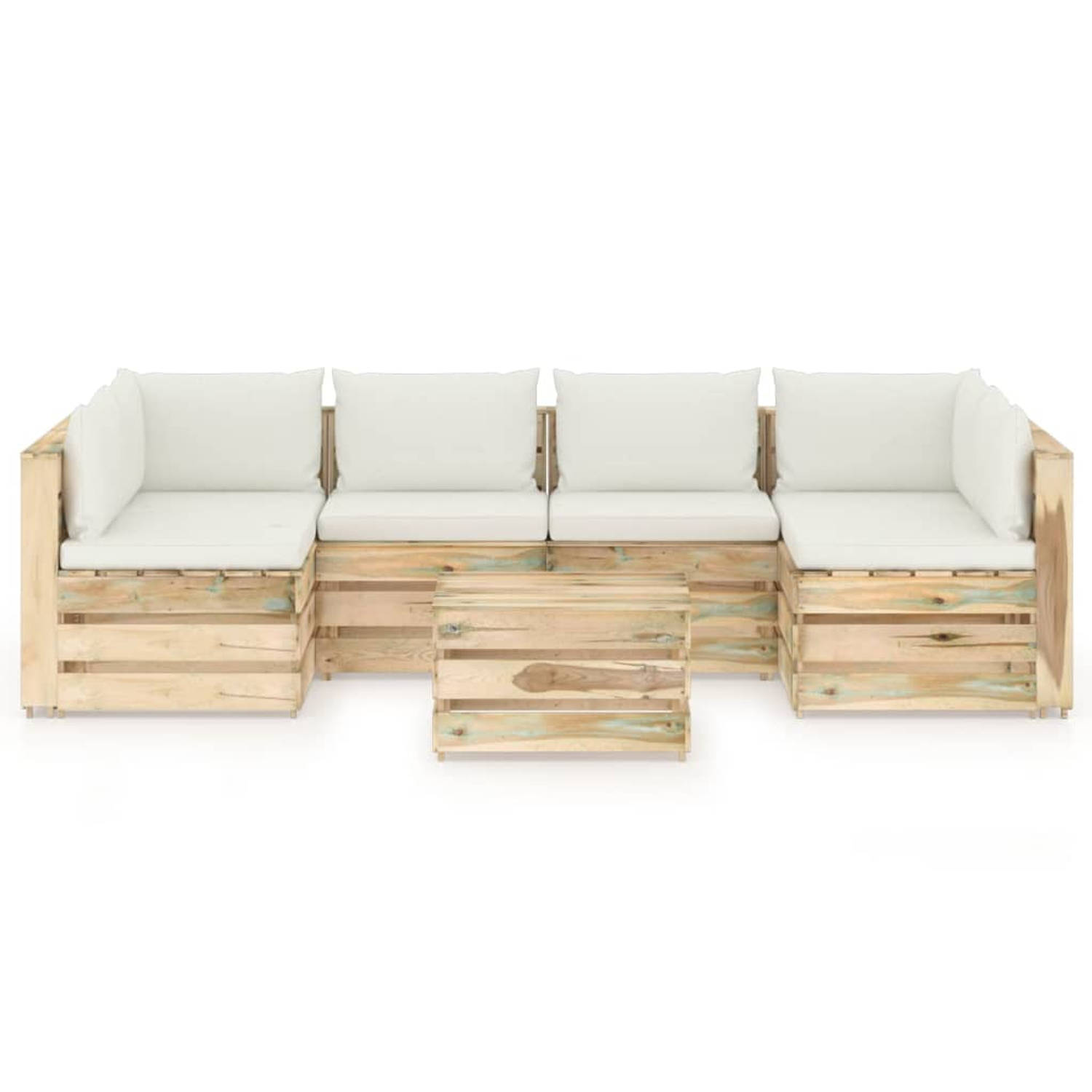 The Living Store Pallet Loungeset - Grenenhout - 69 x 70 x 66 cm - Inclusief kussens