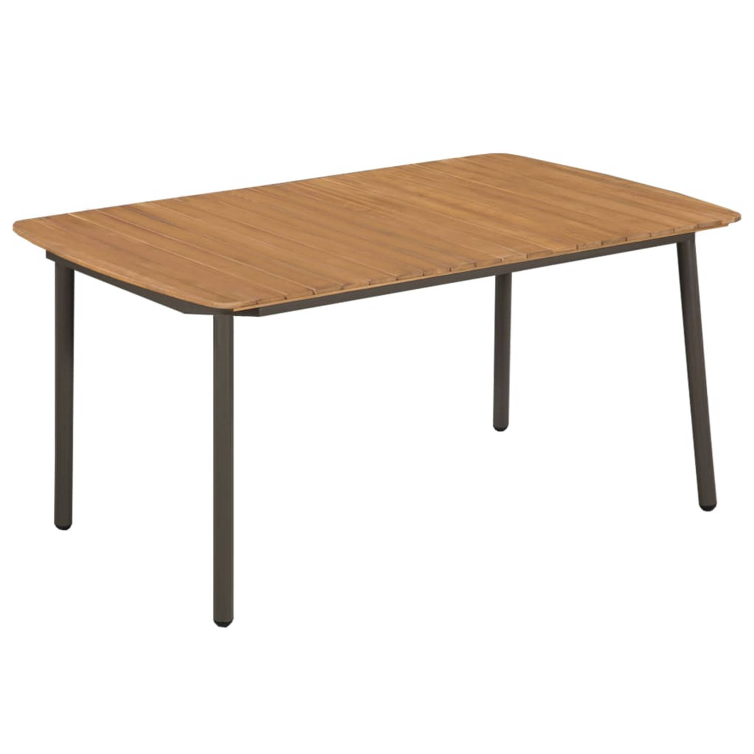 The Living Store Tuinset Acaciahout - Staal - 150 x 90 x 72 cm - Zwart PE-rattan - Stapelbare stoelen - Montage vereist - 1 tafel - 6 stoelen