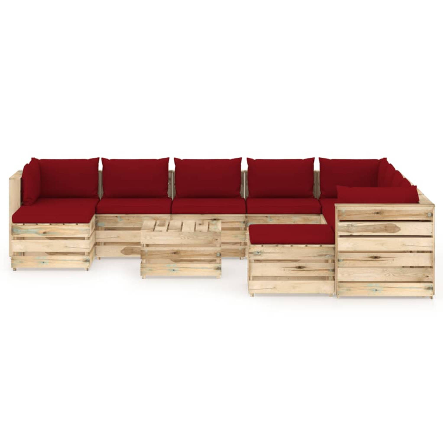 The Living Store 11-delige Loungeset met kussens groen geïmpregneerd hout - Tuinset