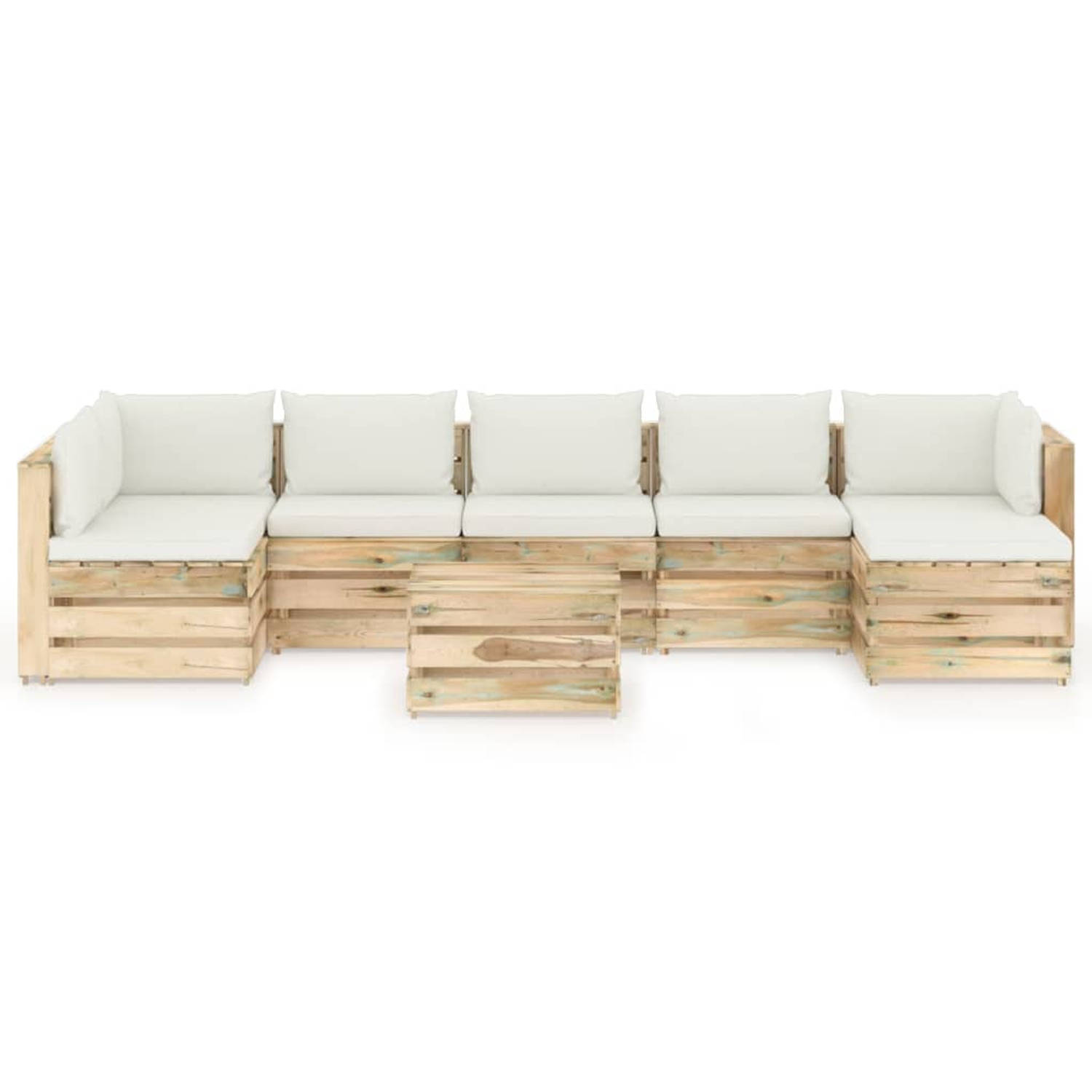 The Living Store Pallet Loungeset - Houten Tuinmeubelset - Grenenhout - 69x70x66cm - Crèmewit