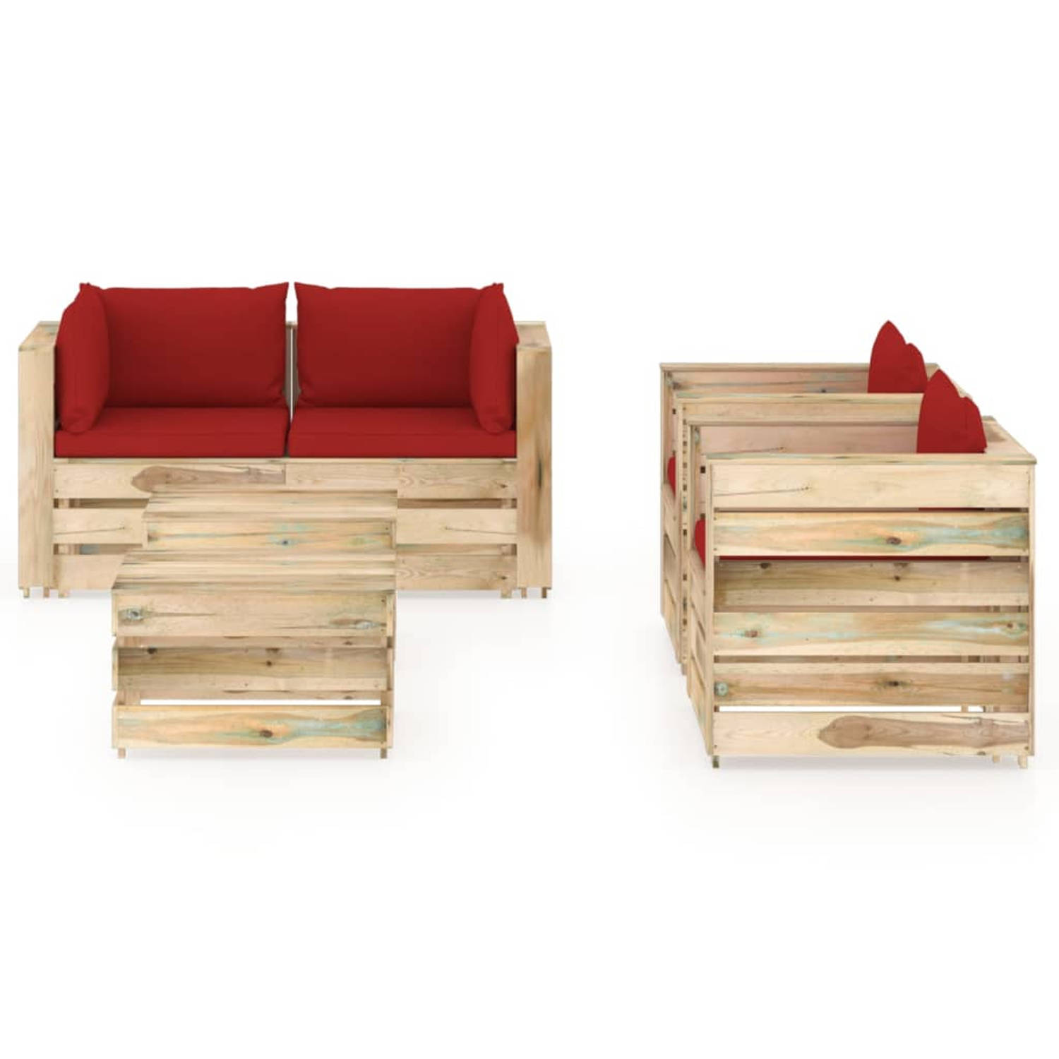 The Living Store Pallet Loungeset - Hoekbank 69 x 70 x 66 cm - Tafel/voetenbank 60 x 62 x 37 cm - Eenzitsbank 77 x 70 x