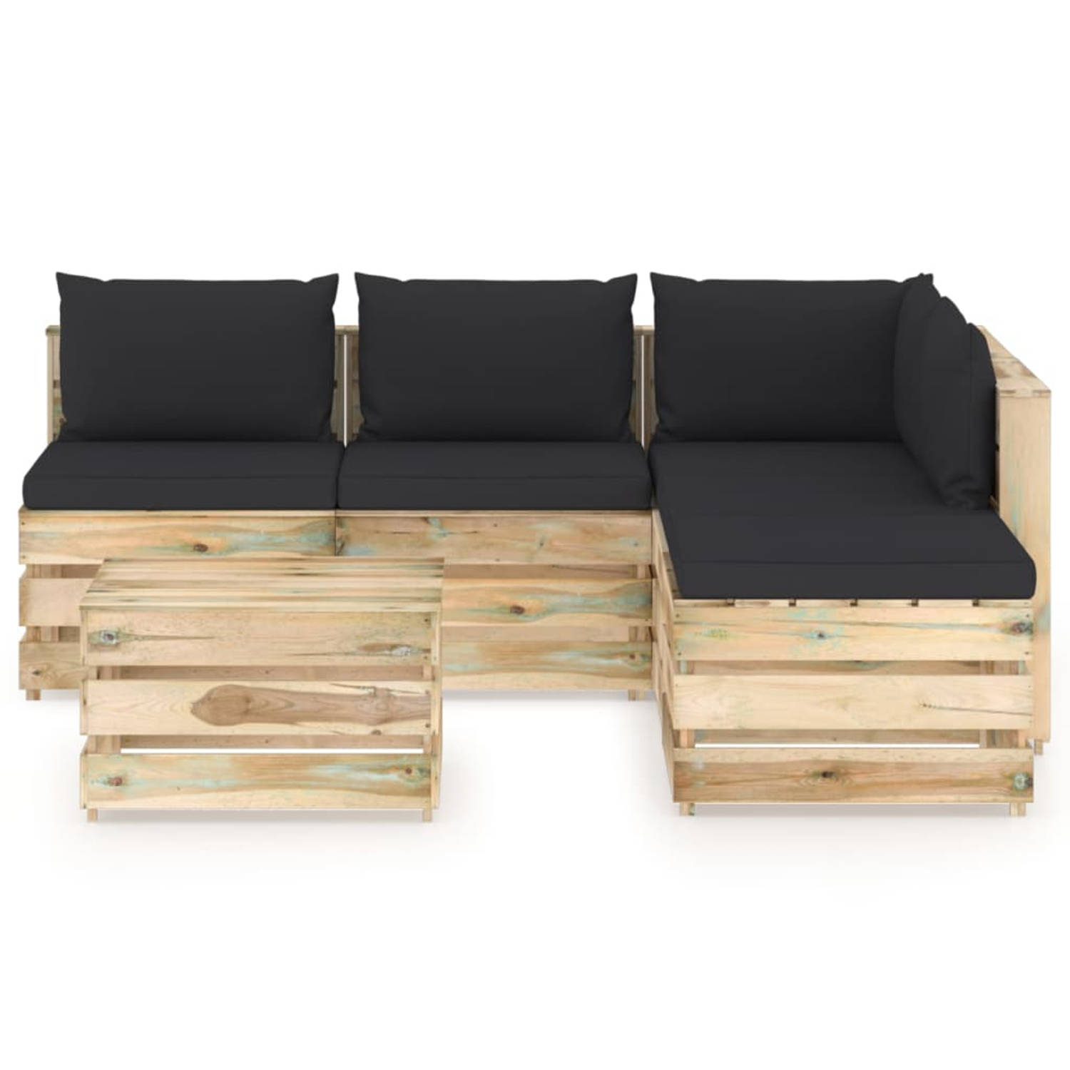 The Living Store 6-delige Loungeset met kussens groen geïmpregneerd hout - Tuinset