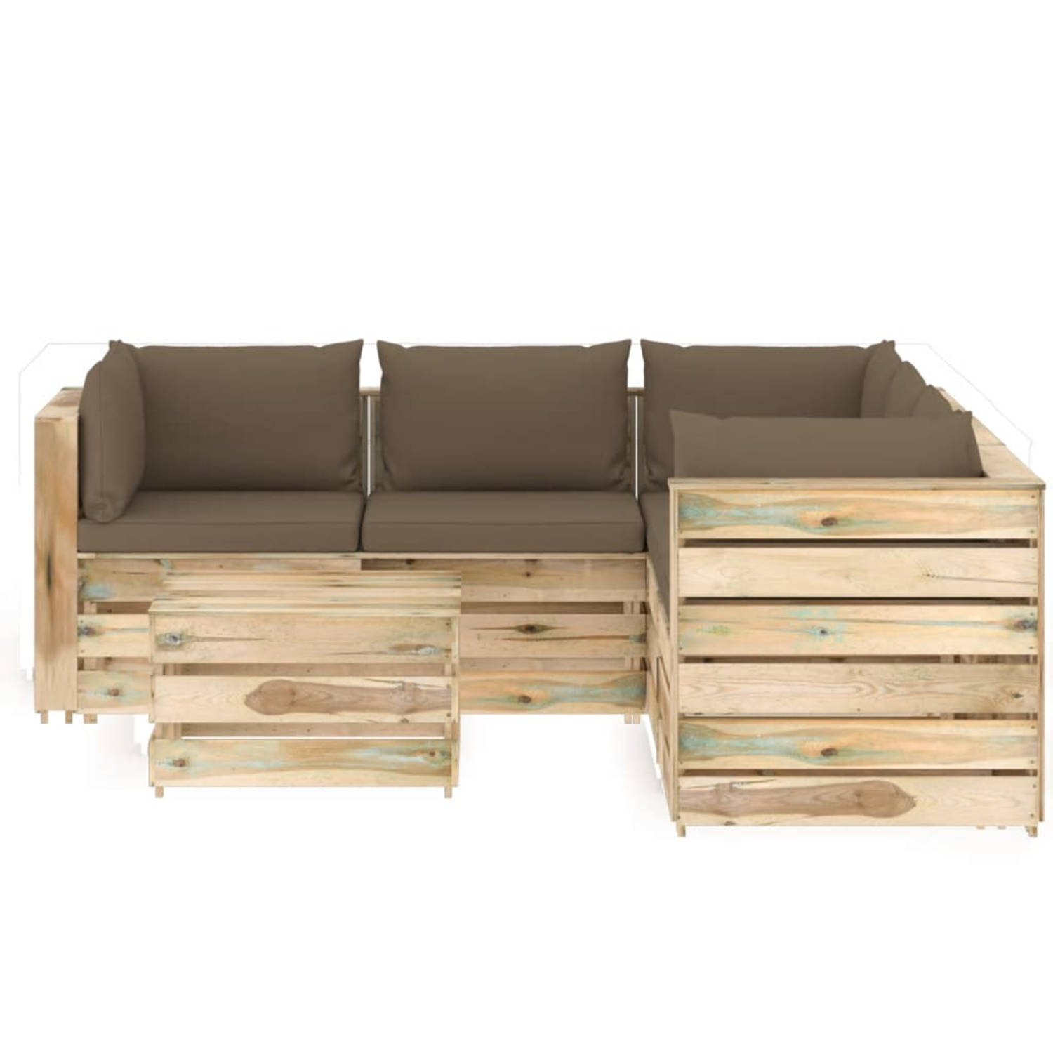 The Living Store Pallet Loungeset - Grenenhout - Hoekbank 69x70x66cm - Middenbank 60x70x66cm - Tafel/voetenbank 60x62x37cm