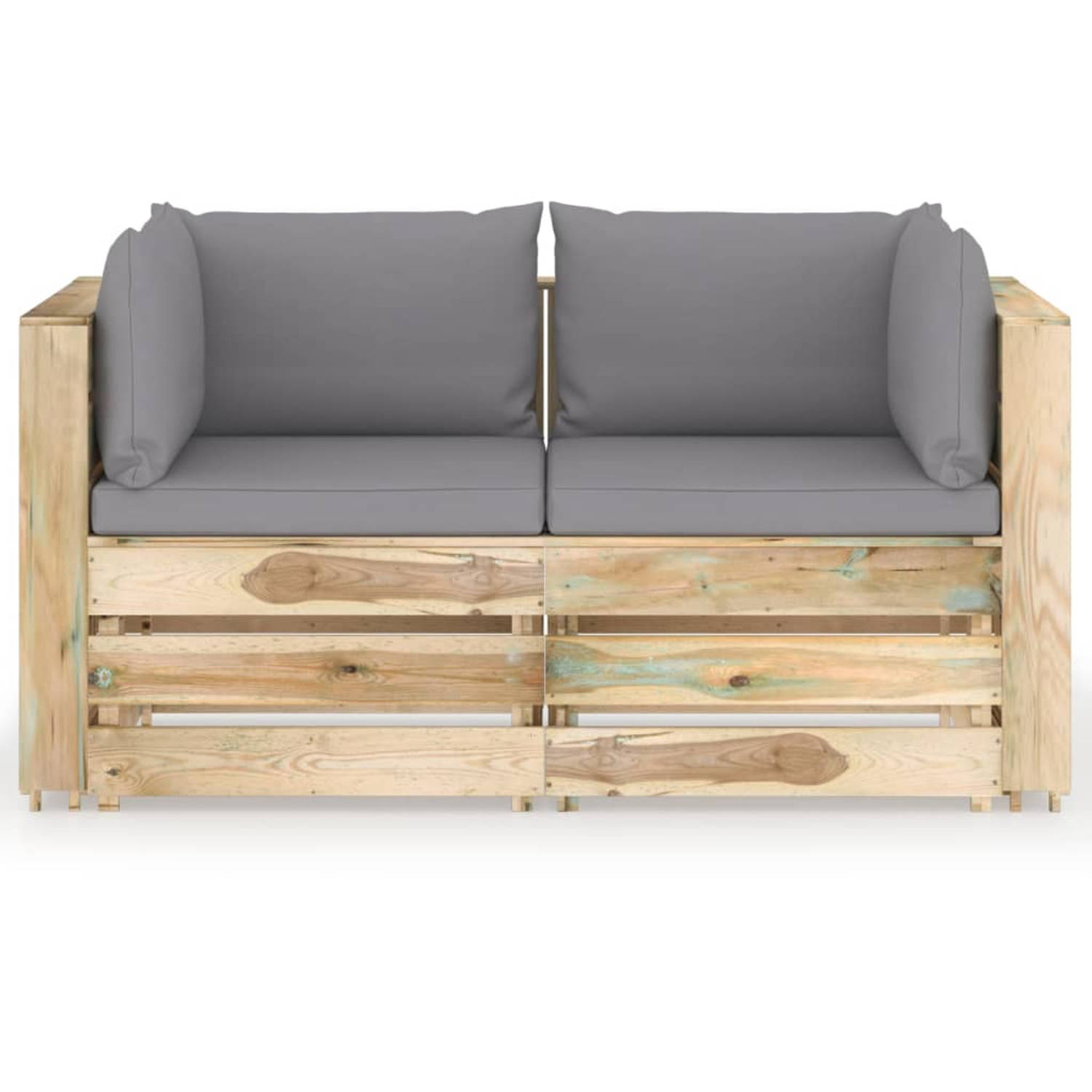 The Living Store Hoekbank Palletbank - 69 x 70 x 66 cm - Grenenhout - Weerbestendig - Grijs kussen