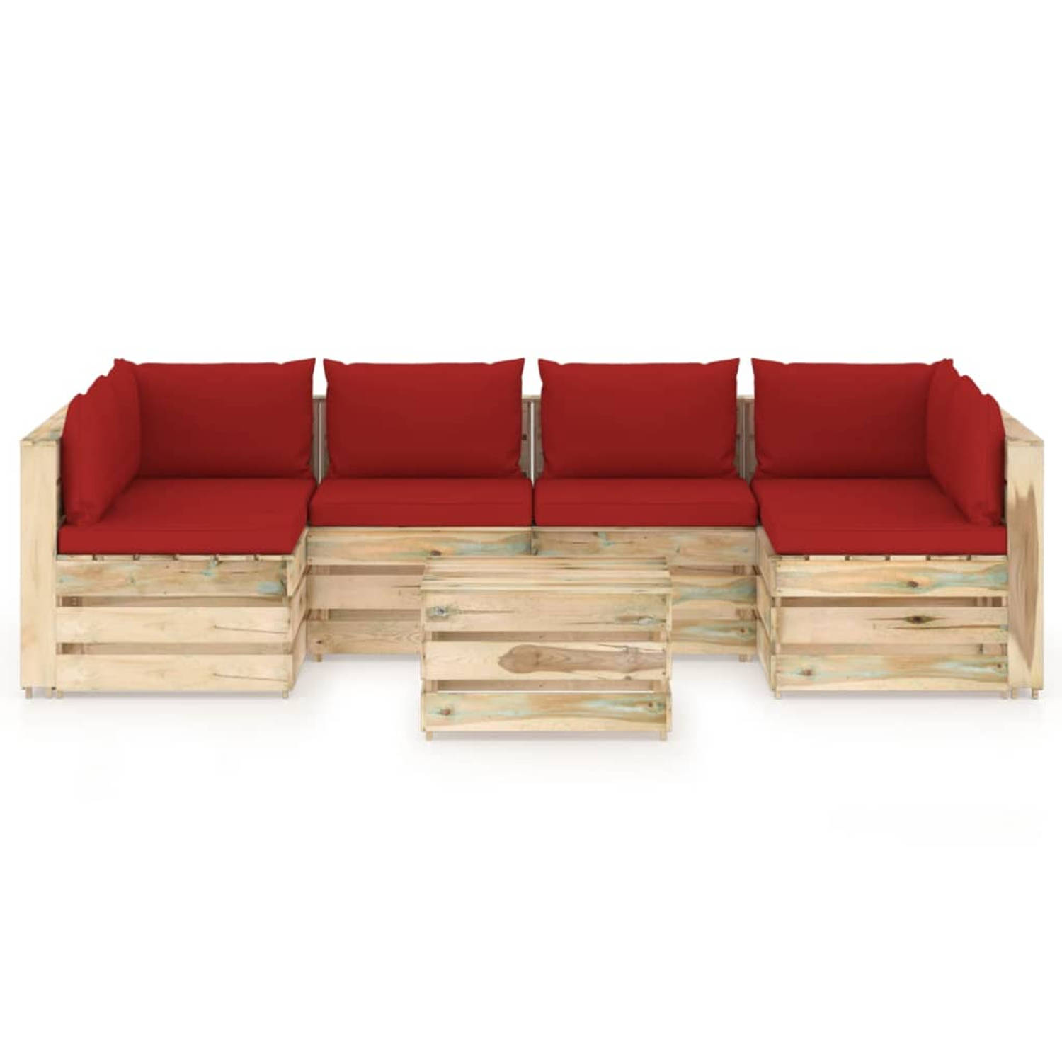 The Living Store Pallet Loungeset - Grenenhout - Rood - 8-delig