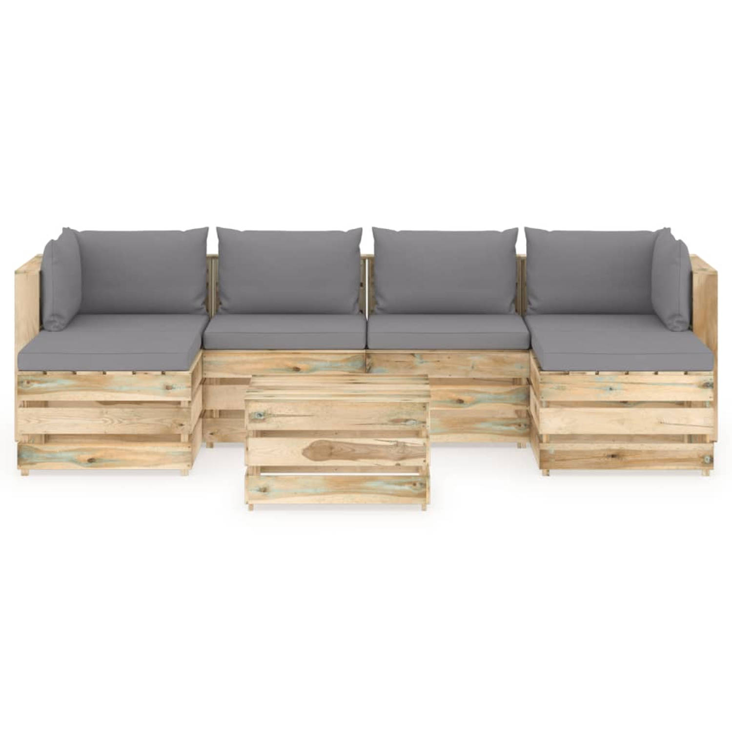 The Living Store Pallet Loungeset - Grenenhout - 69x70x66cm - Grijs kussen