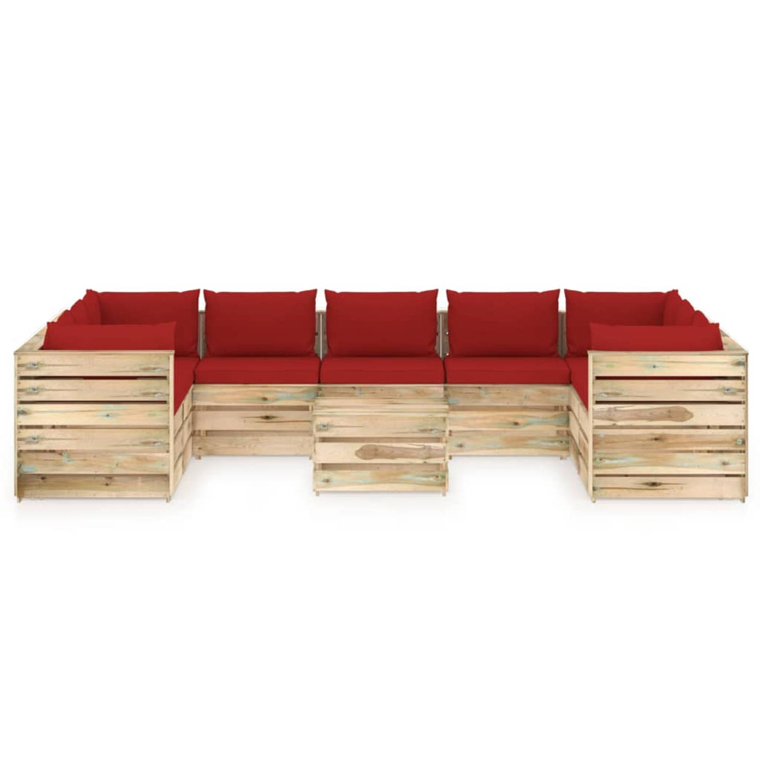 The Living Store Loungeset Pallet Grenenhout - Rood kussen - Modulair design