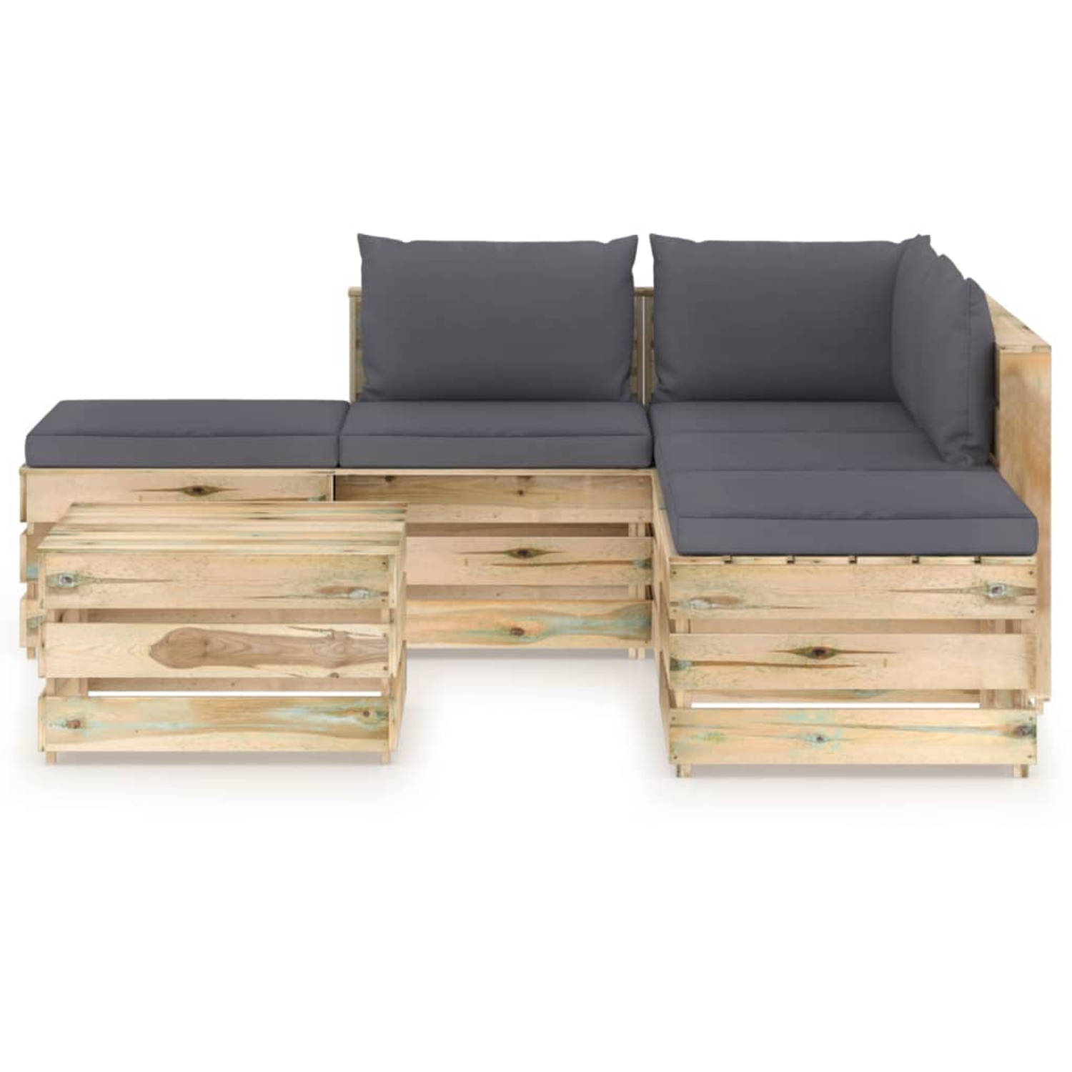 The Living Store Loungeset Pallet - 69 x 70 x 66 cm - grenenhout - antraciet kussen