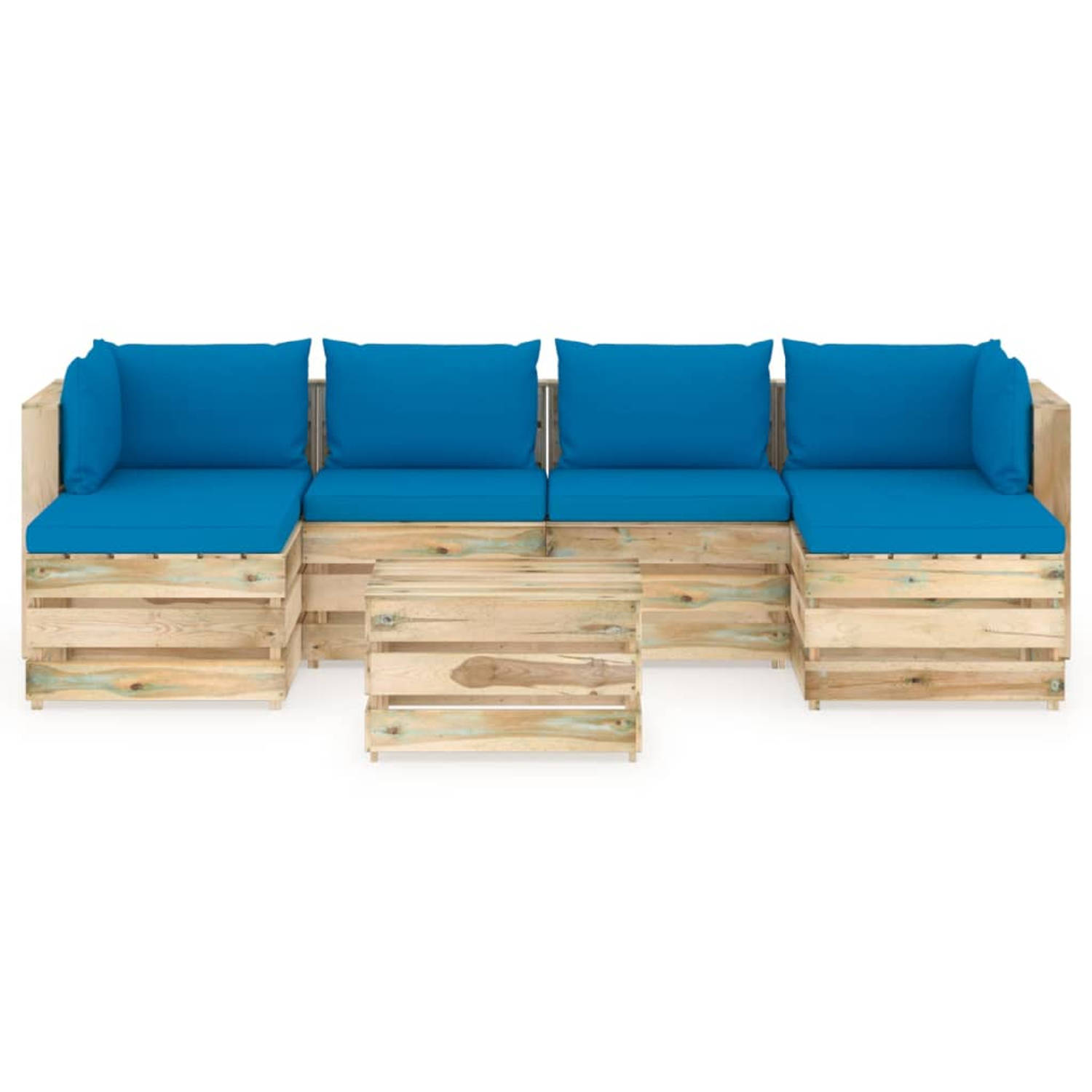 The Living Store Pallet Loungeset - Grenenhout - Lichtblauw Kussen - 69 x 70 x 66 cm - Modulair