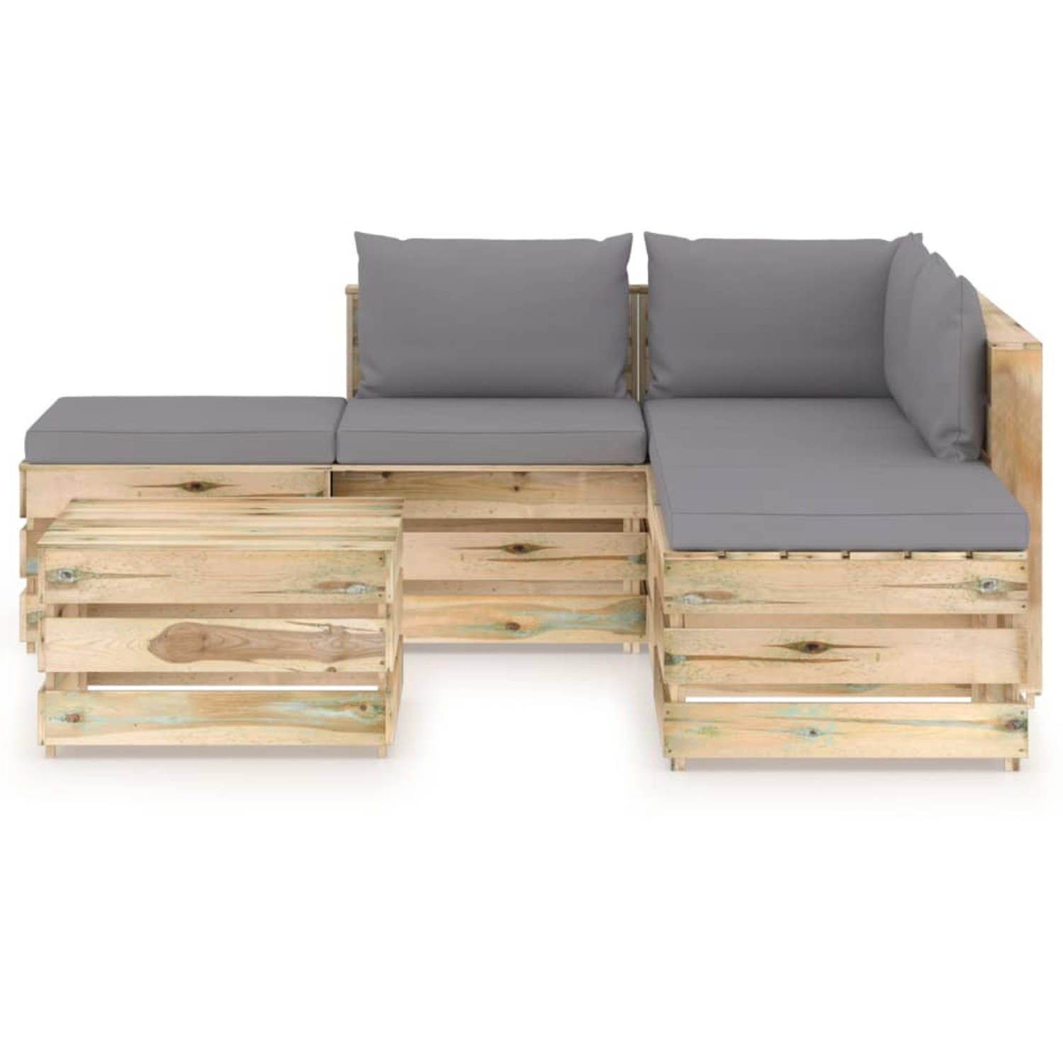 The Living Store Loungeset Pallet - Grenenhout - Grijs - 69x70x66 cm