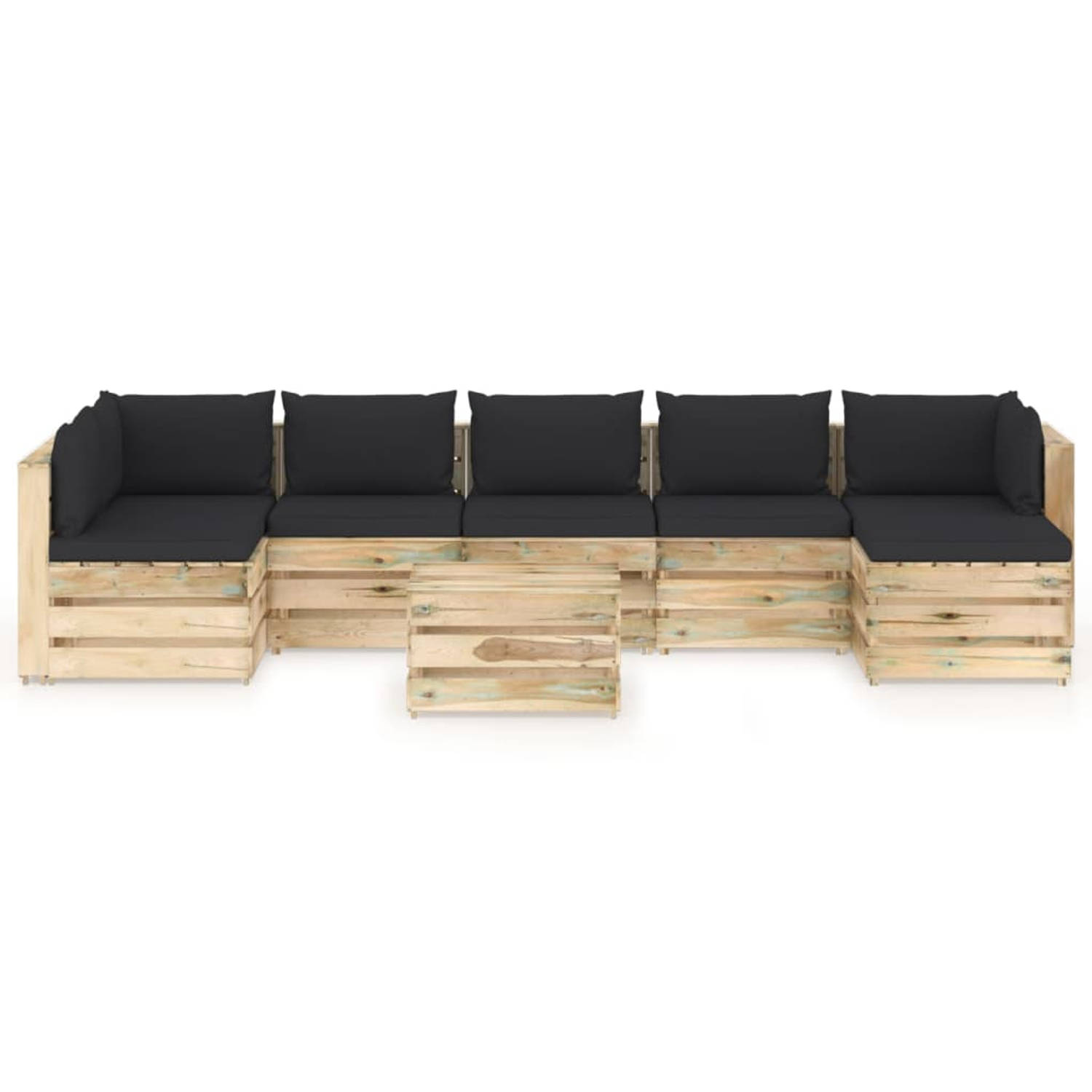 The Living Store Pallet Loungeset - Grenenhout - Hoekbank 69x70x66 cm - Middenbank 60x70x66 cm - Tafel/voetenbank