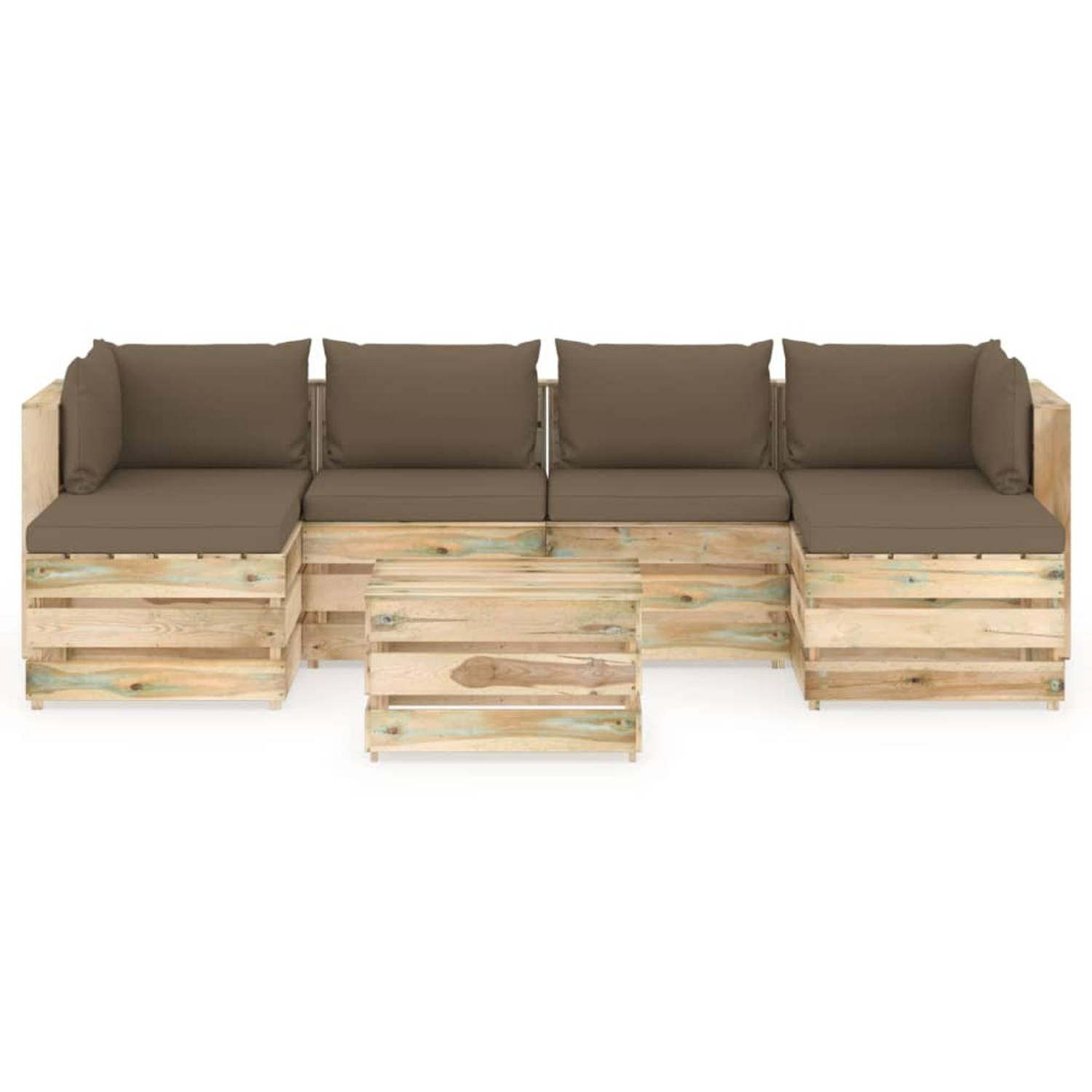 The Living Store Pallet Loungeset - Grenenhout - Taupe kussens - 69 x 70 x 66 cm - Duurzaam en modulair