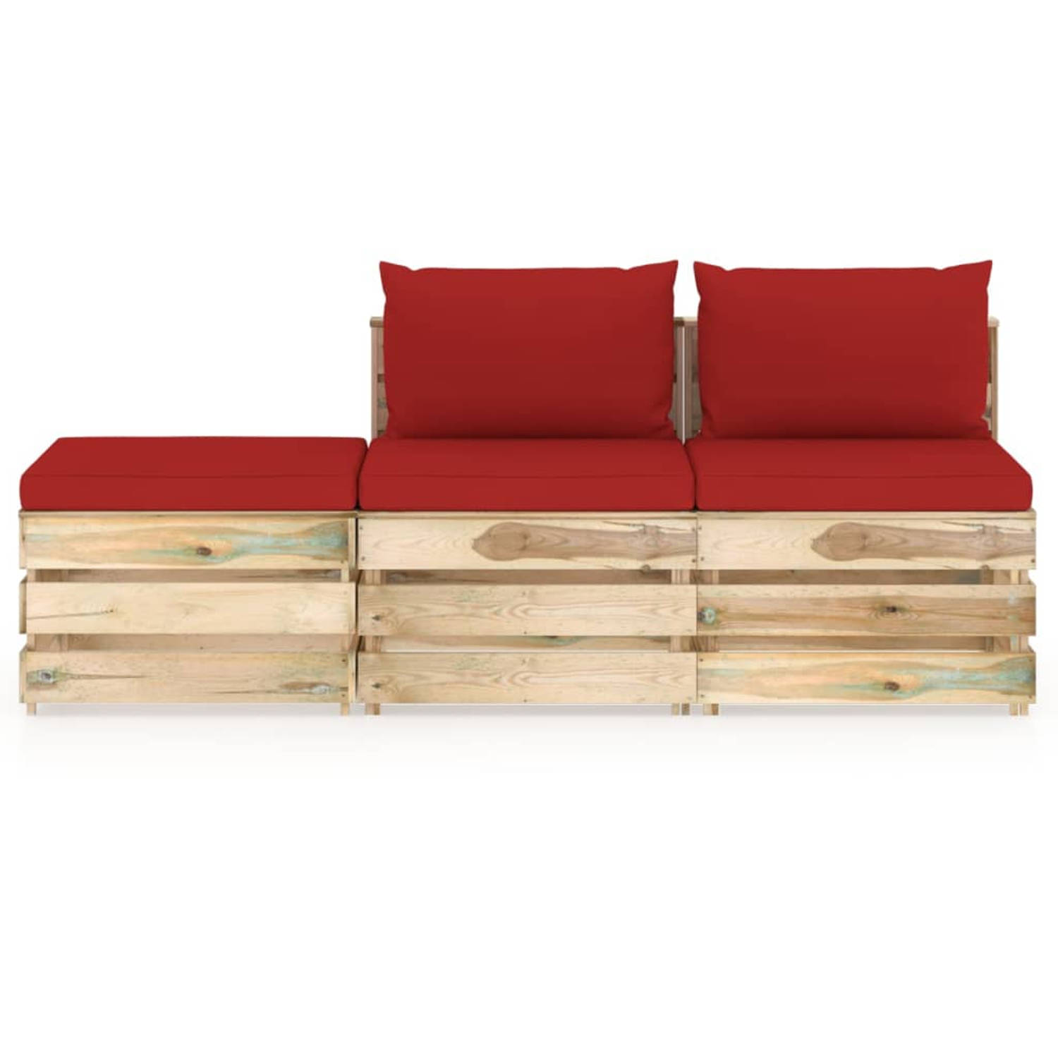 The Living Store Pallet Loungeset - Grenenhout - 60x70x66 cm - Rood kussen