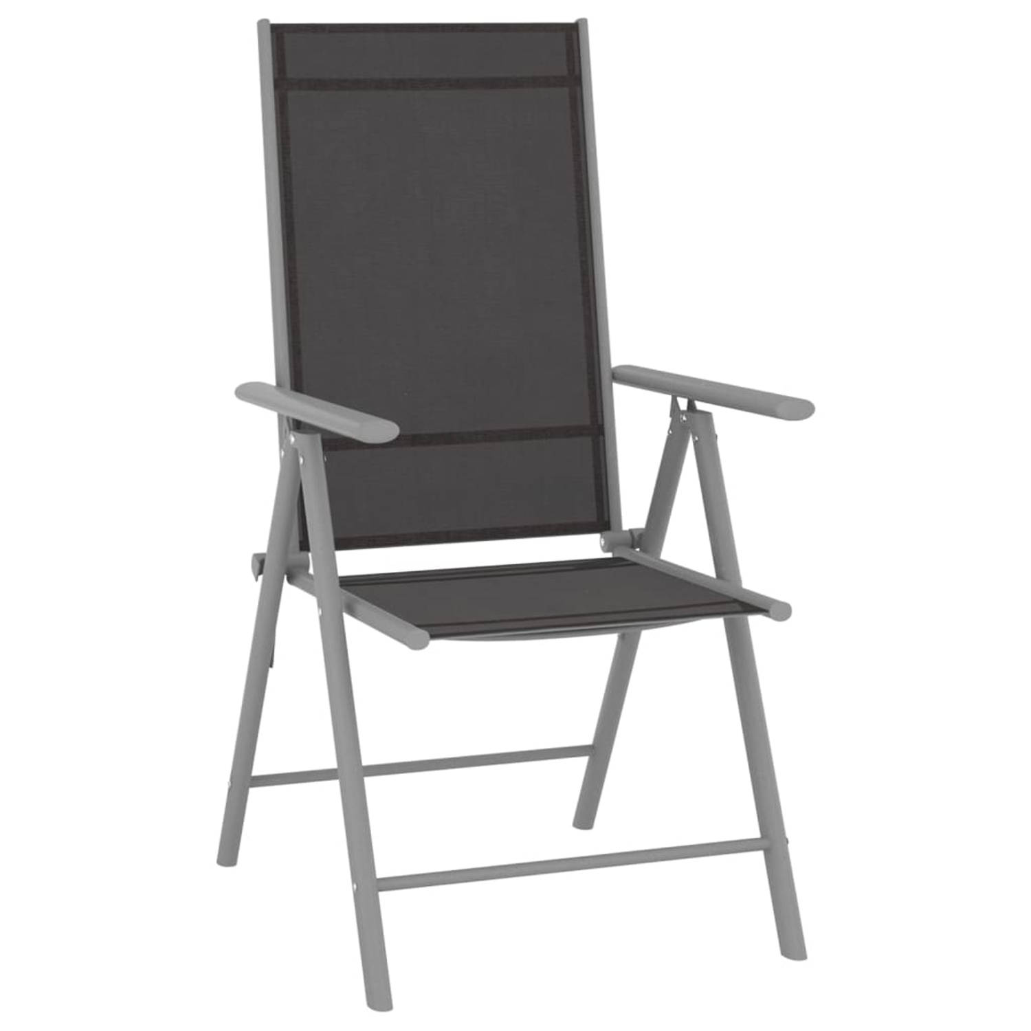 The Living Store Tuinset - Aluminium - Zwart/Zilver/Lichtgrijs - 6 stoelen - 1 ligstoel - 2 voetensteunen/tafels - 1 eettafel