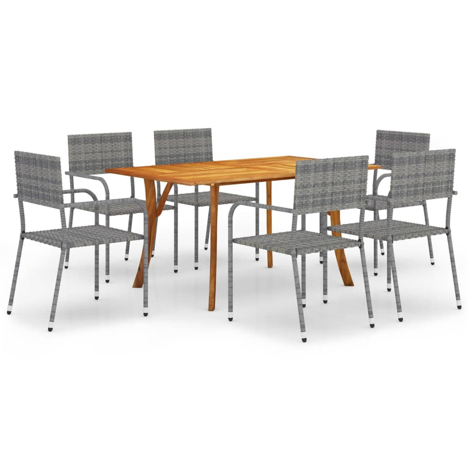 The Living Store Tuinset - Acaciahouten tafel - PE rattan eetstoelen - 150x90x75cm tafel - 51x60x87cm stoel