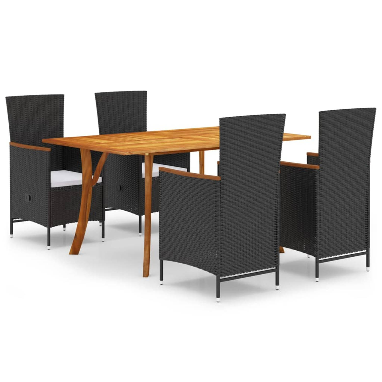 The Living Store Tuinset - Acaciahouten tafel (150x90x75 cm) met 4 PE-rattan stoelen en zitkussens